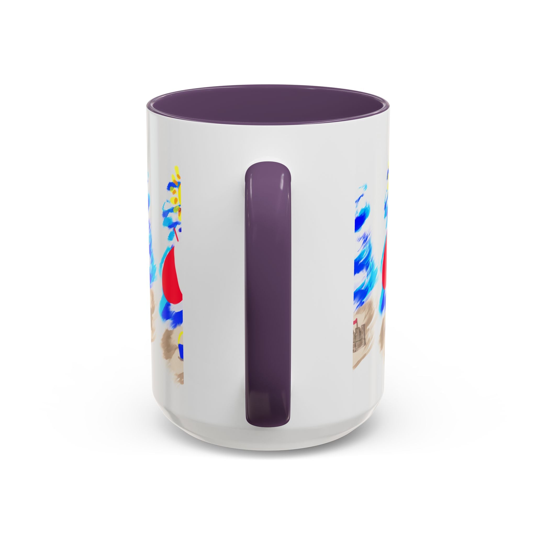 Beach Scene Coffee Mug – Summer Umbrella, Sun & Sandcastle Accent Mug