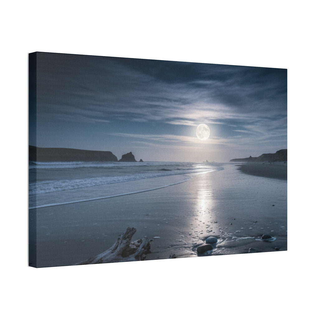 Moonlit Beach Canvas Wall Art — Tranquil Ocean Nightscape
