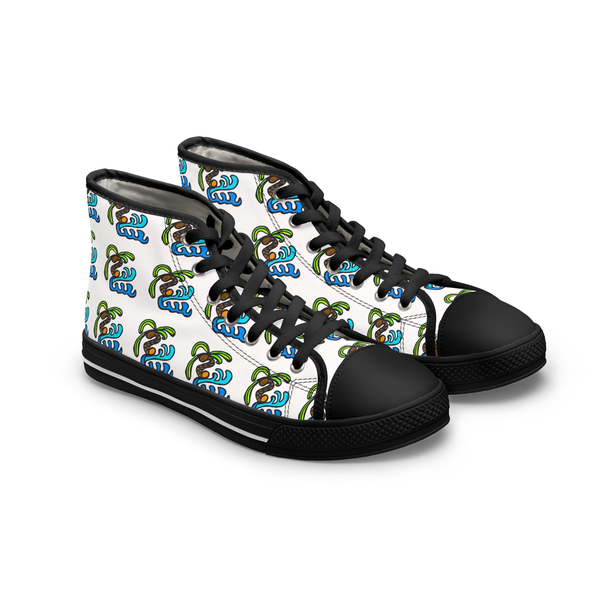 High Top Sneakers — Tropical Palm & Ocean Wave Pattern