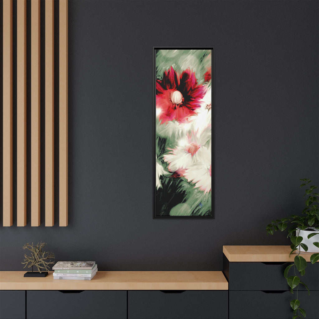 Framed Matte Canvas Print — Blurred Red & White Floral Art