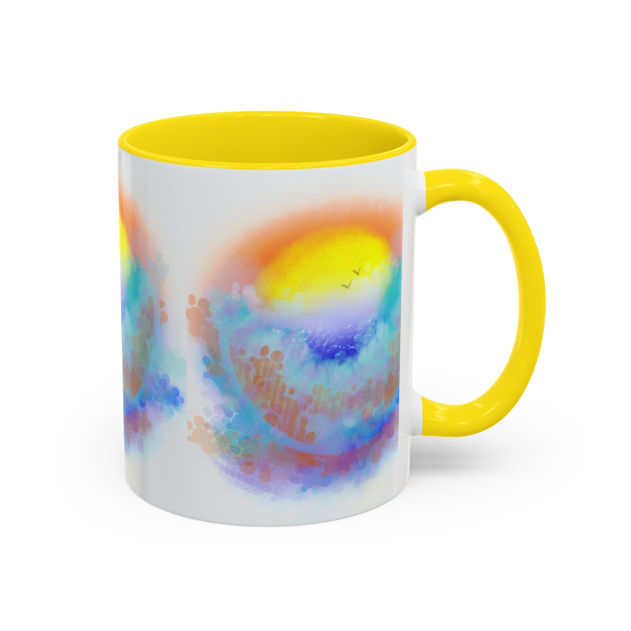 Sunrise Watercolor Accent Coffee Mug — Colorful Ocean Sunrise Art (11/15 oz)