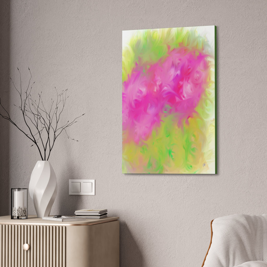 Abstract Pink & Lime Floral Canvas Print — Stretched 1.5"