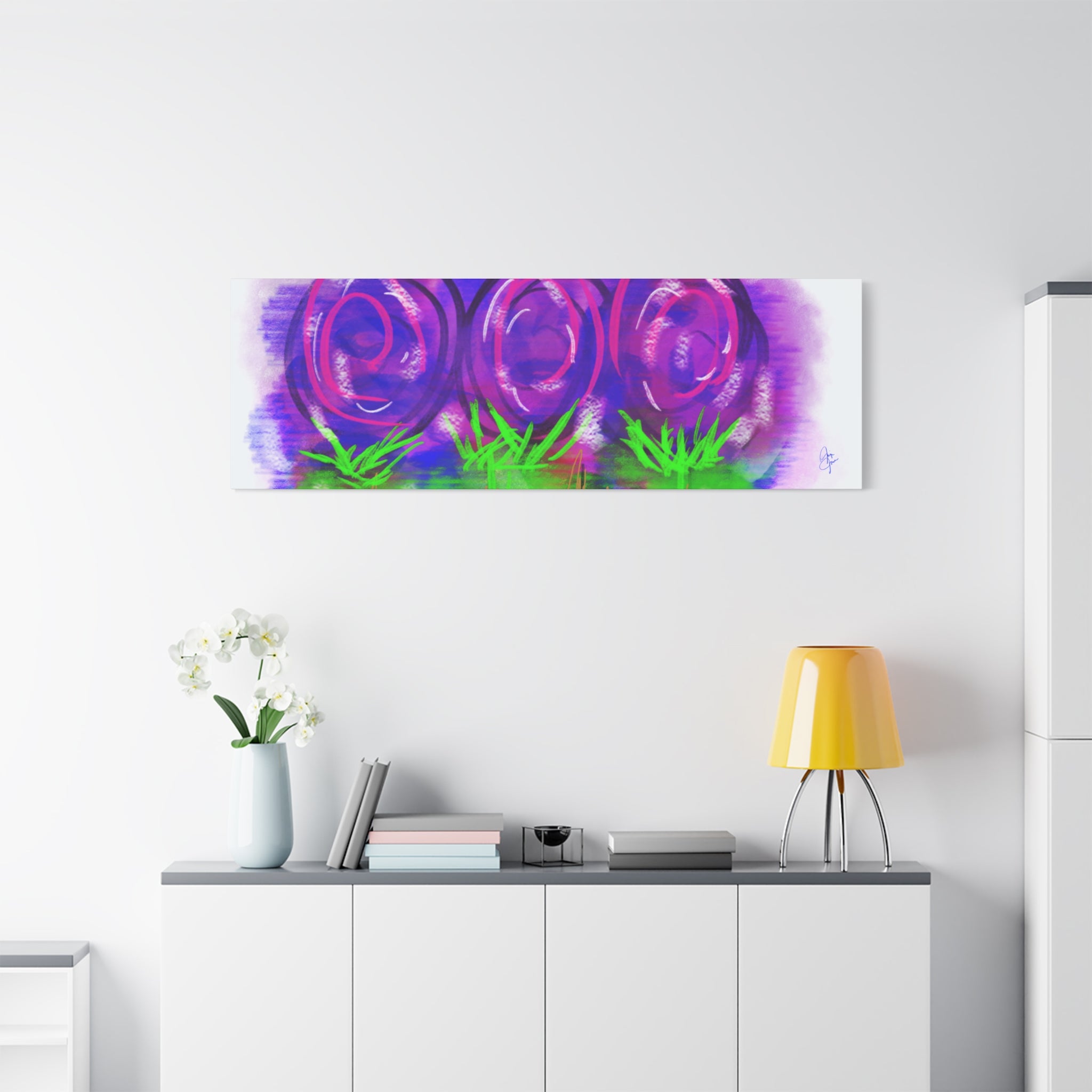 Abstract Purple Flowers Matte Canvas Wall Art — Vibrant Floral Painting on Stretched Canvas