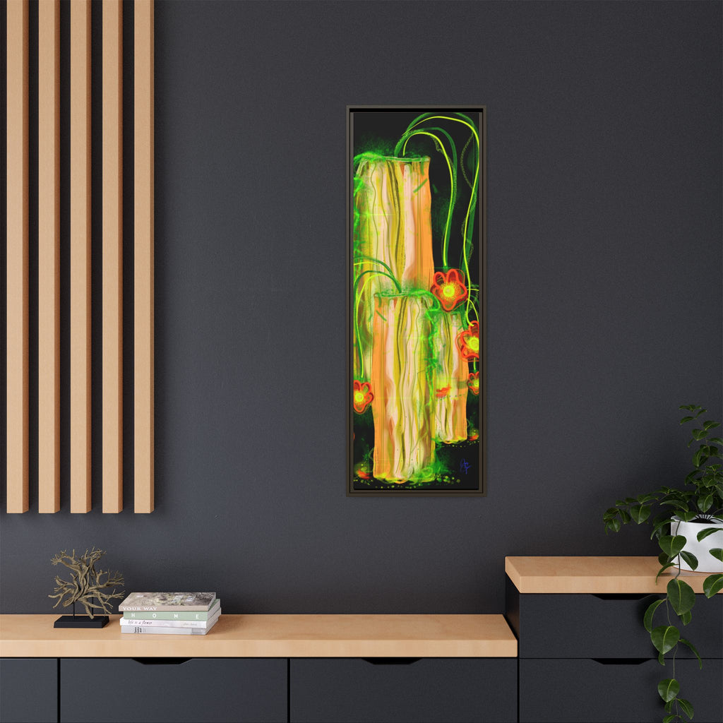Framed Matte Canvas Print — Neon Floral Candlelight Art