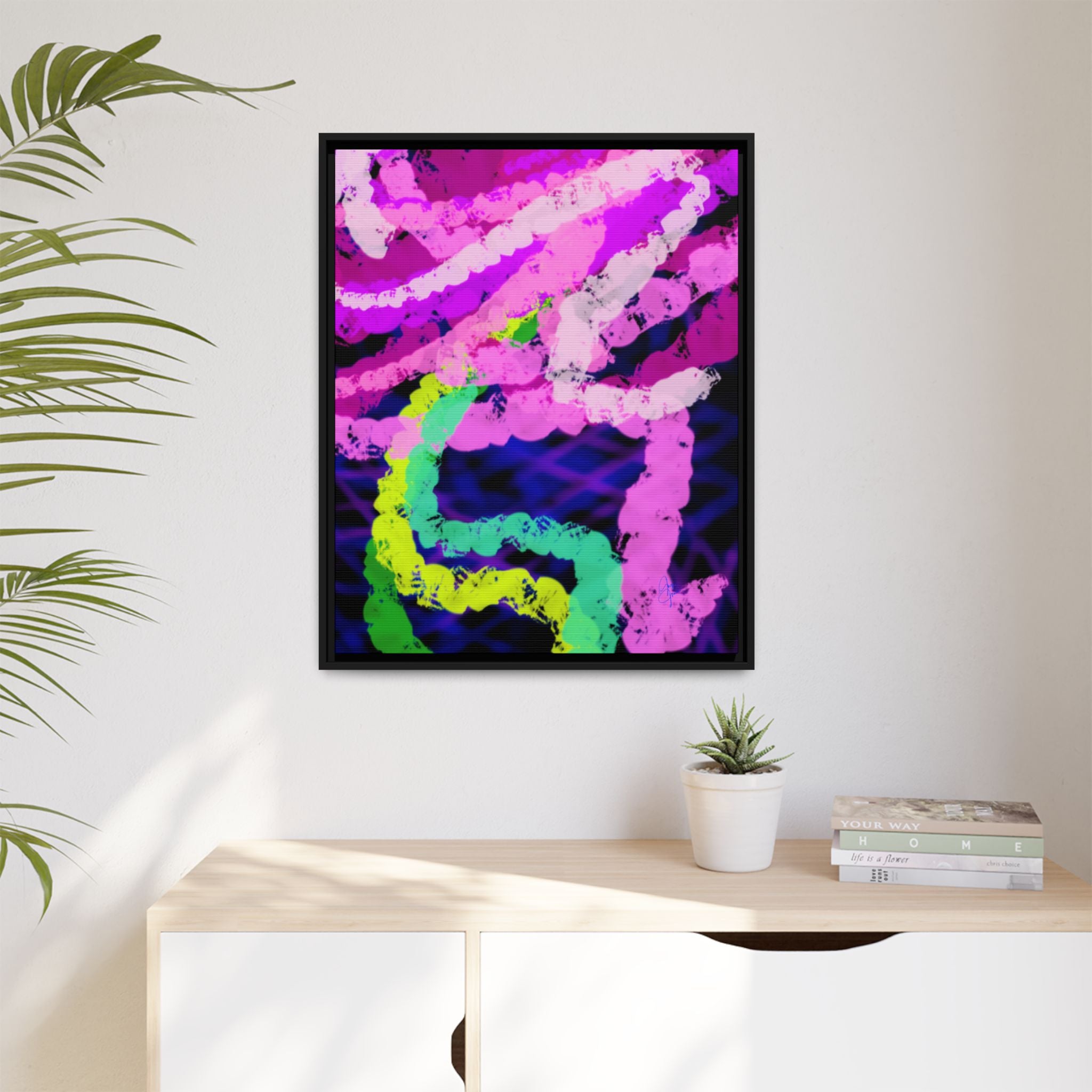 Framed Matte Canvas - Neon Rose Abstract Wall Art