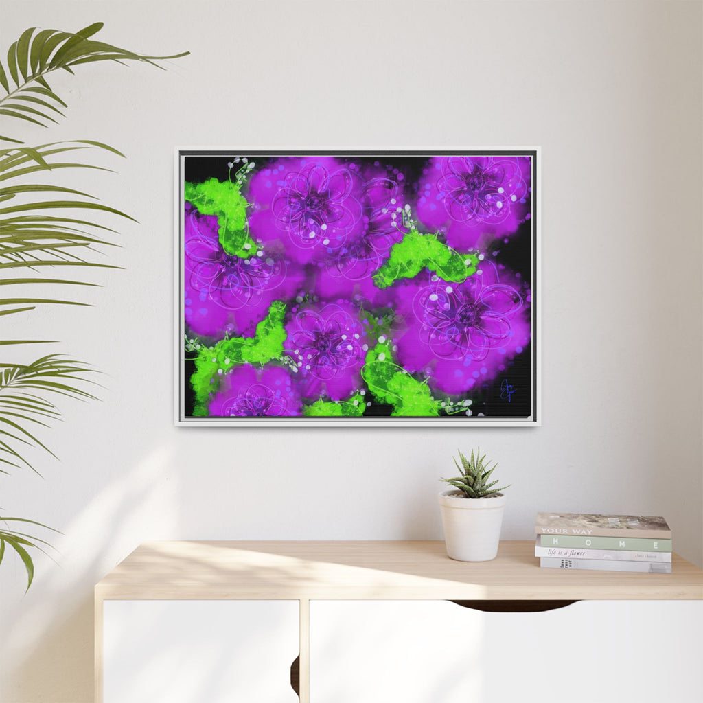 Framed Floral Canvas Print — Matte Multi-Color Blooms Wall Art