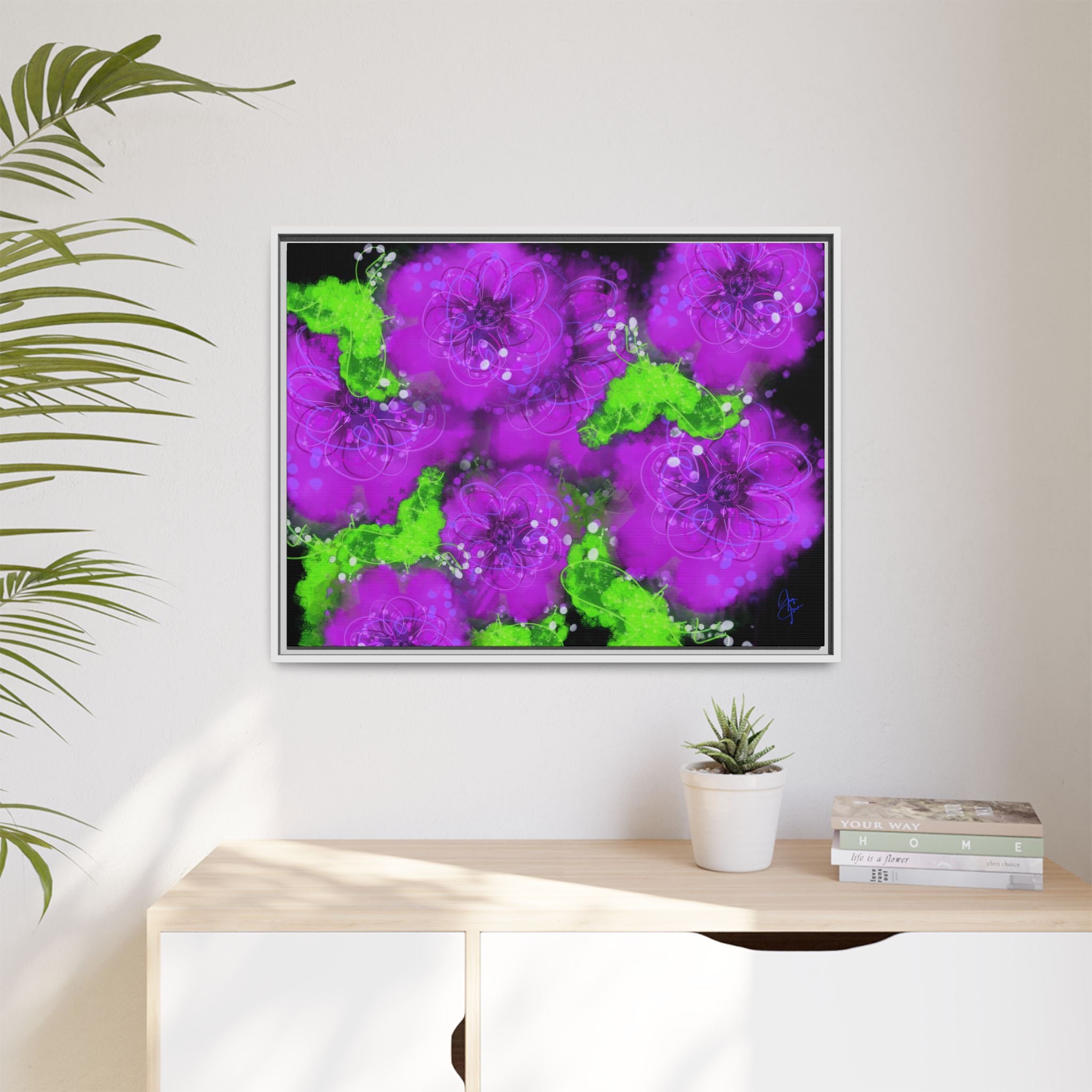 Framed Floral Canvas Print — Matte Multi-Color Blooms Wall Art
