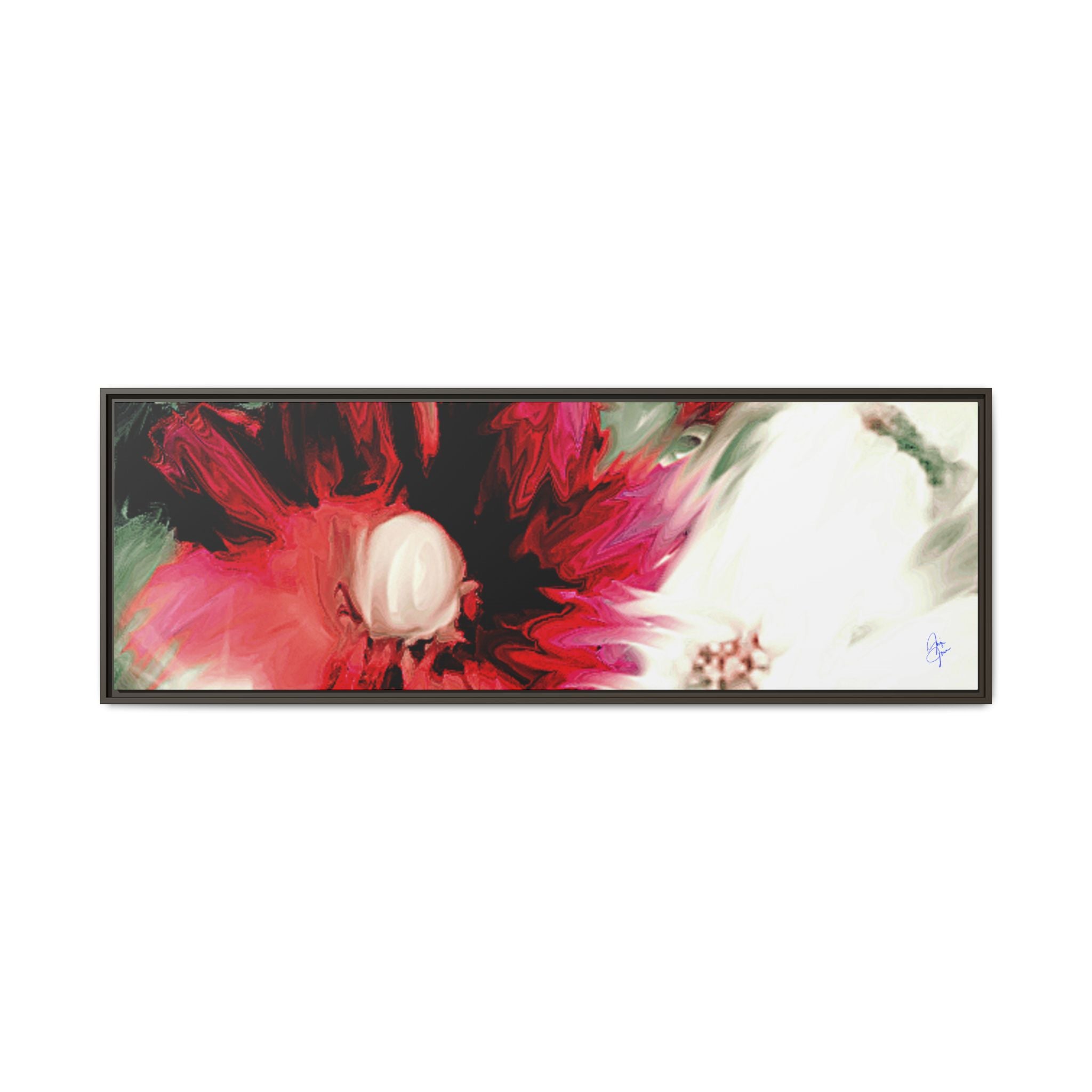 Framed Matte Canvas Print — Blurred Red & White Floral Art