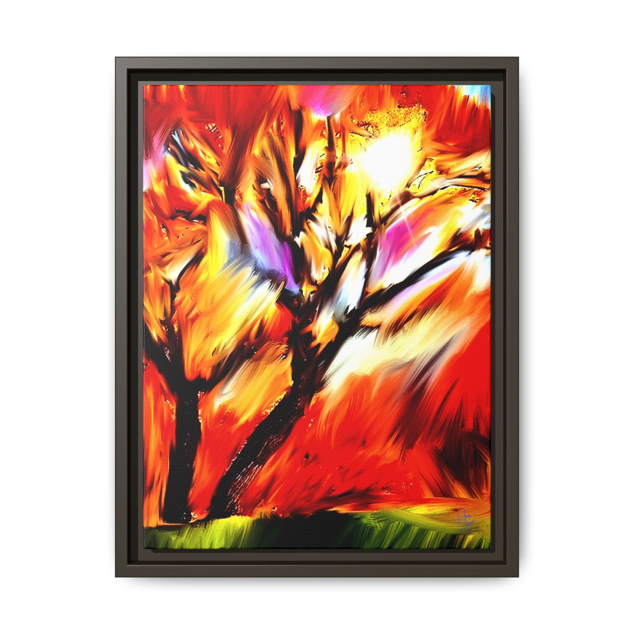 Framed Matte Canvas Print — Vibrant Tree Landscape