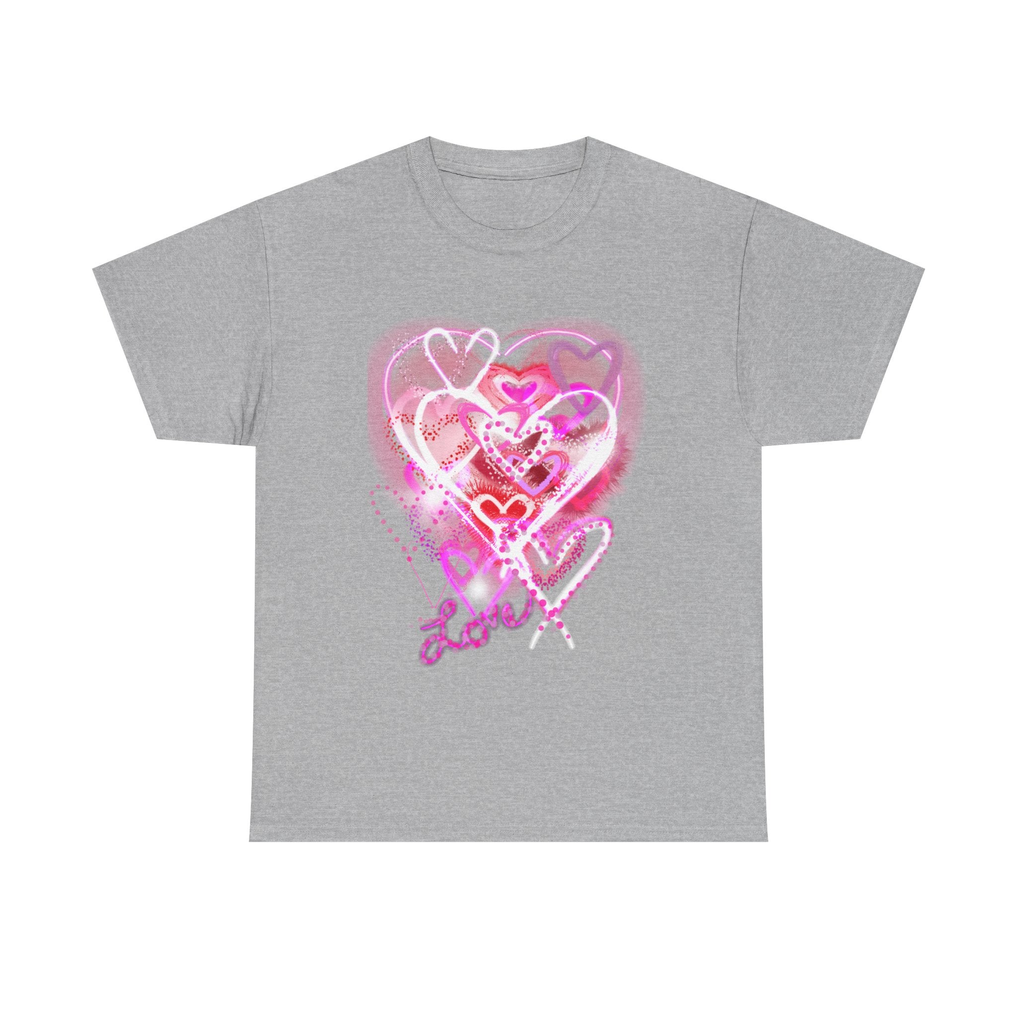 Love Hearts Tee — Pink Watercolor Heart Design Valentine’s Day T‑Shirt