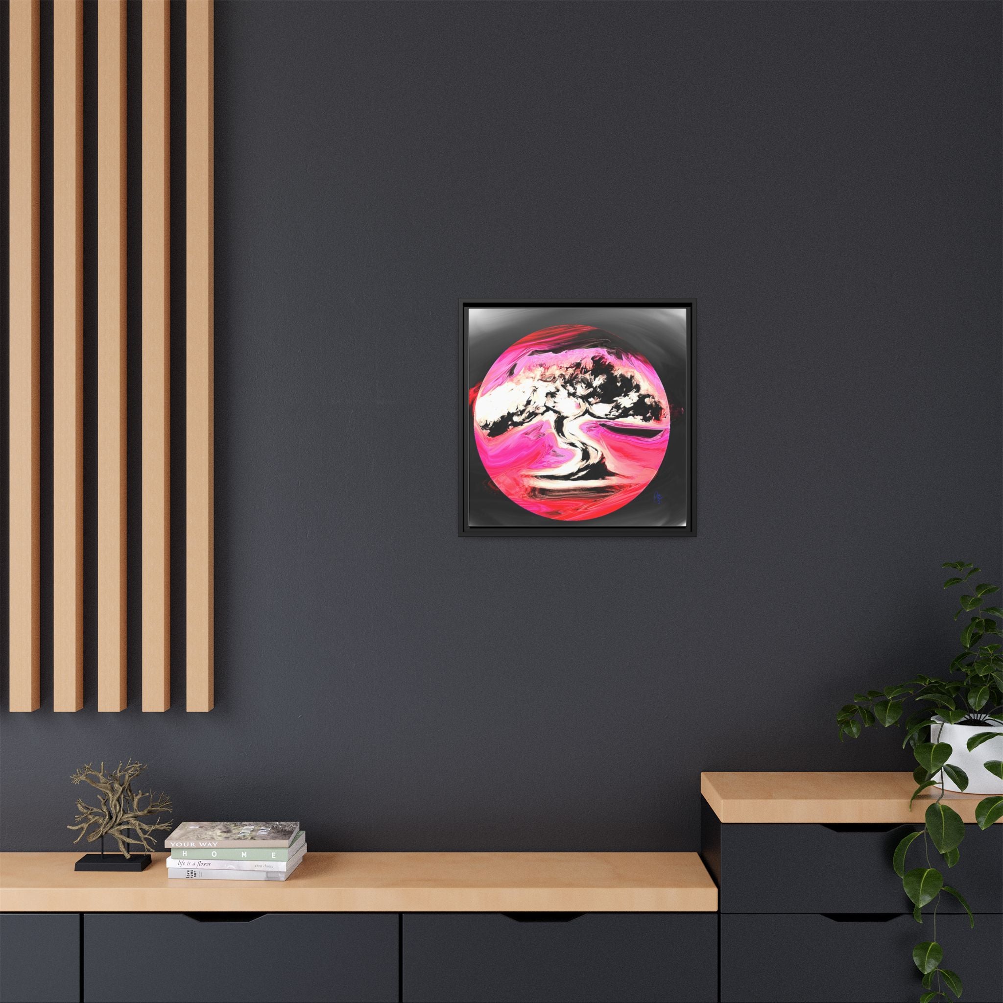 Framed Matte Canvas Art — Pink Marble Bonsai Tree