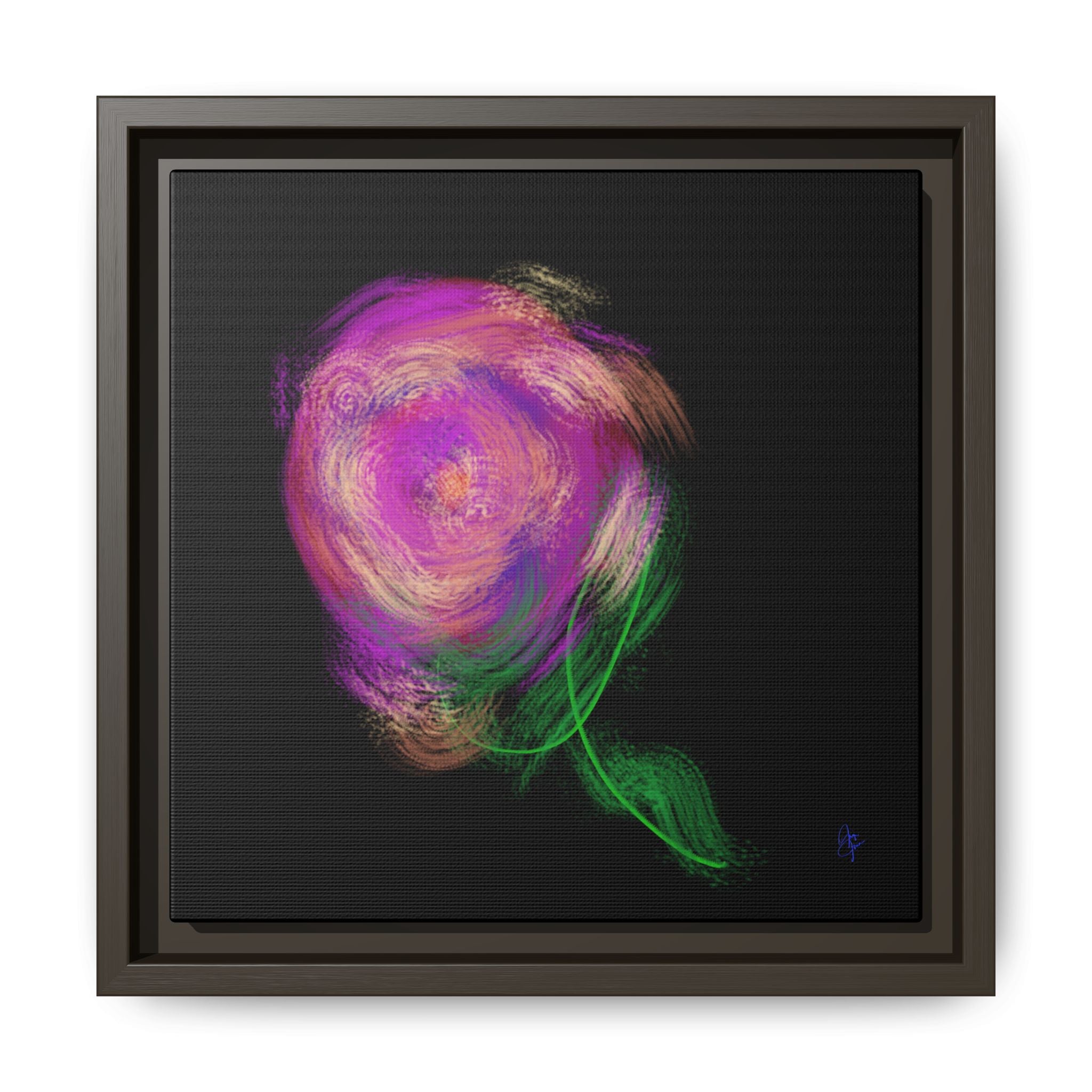 Abstract Rose Swirl Matte Framed Canvas — Multicolor Floral Wall Art