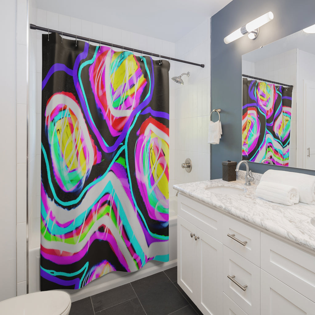 Abstract Neon Spiral Shower Curtain — Bright Geometric Bathroom Decor