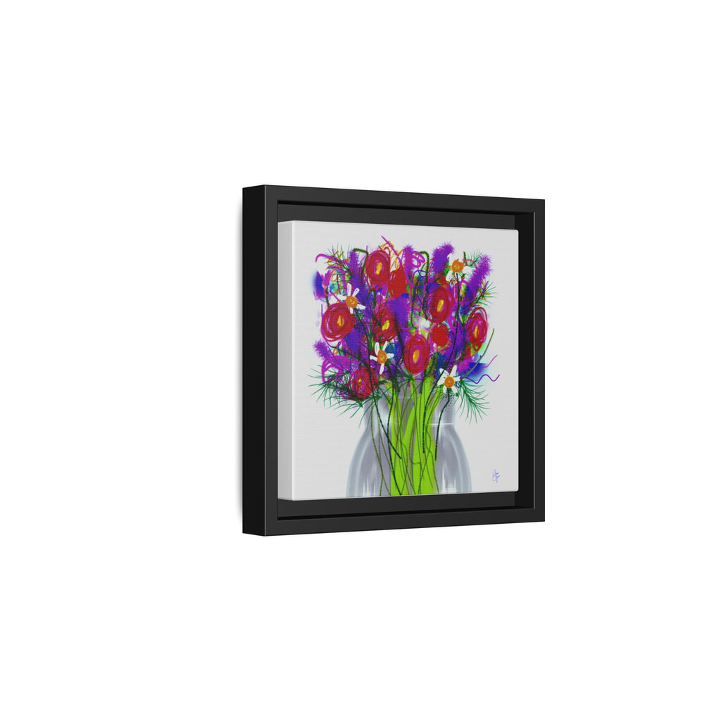 Framed Floral Bouquet Matte Canvas Wall Art — Colorful Abstract Flowers in Vase