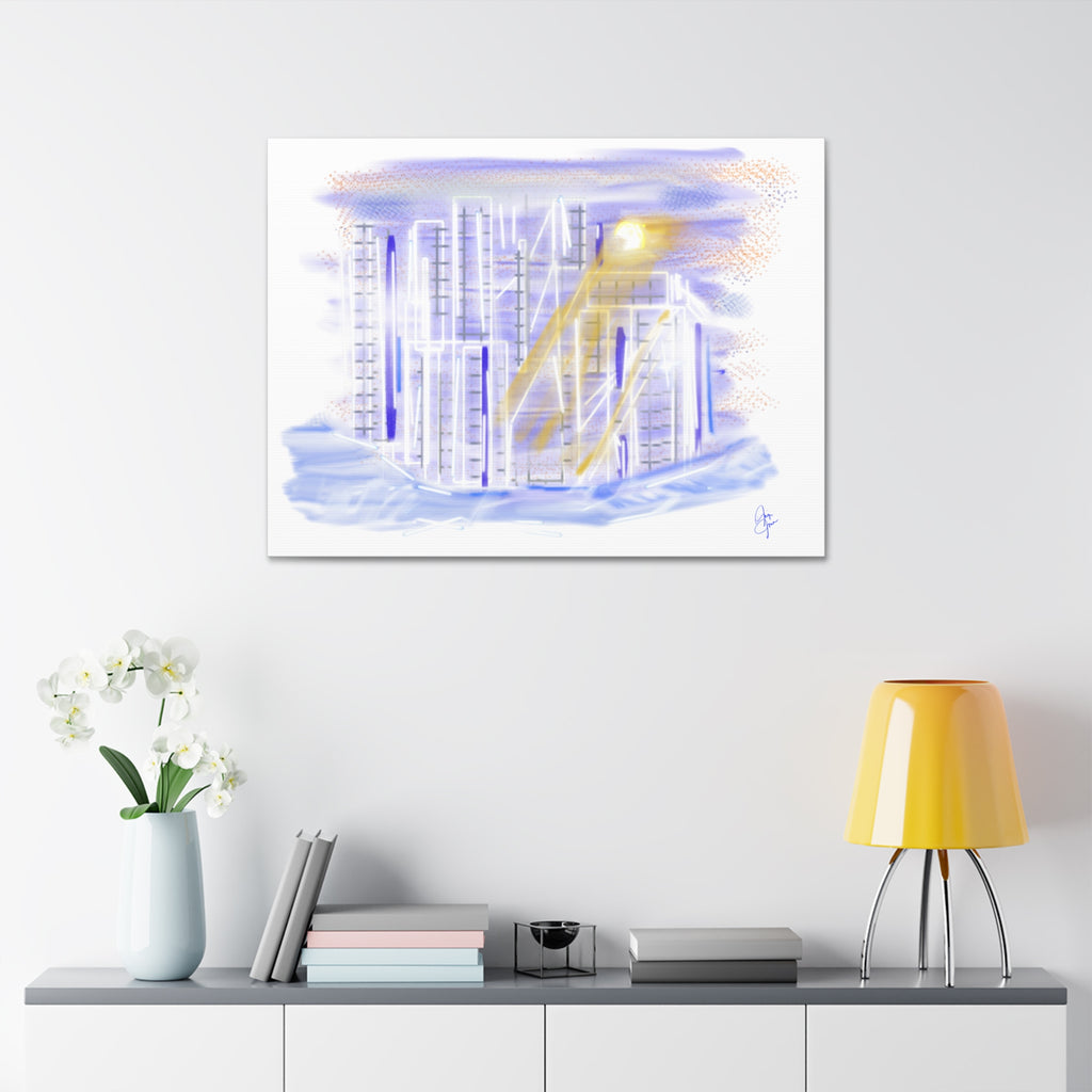 Urban Nightscape Canvas Art - Neon City Skyline Stretched Canvas