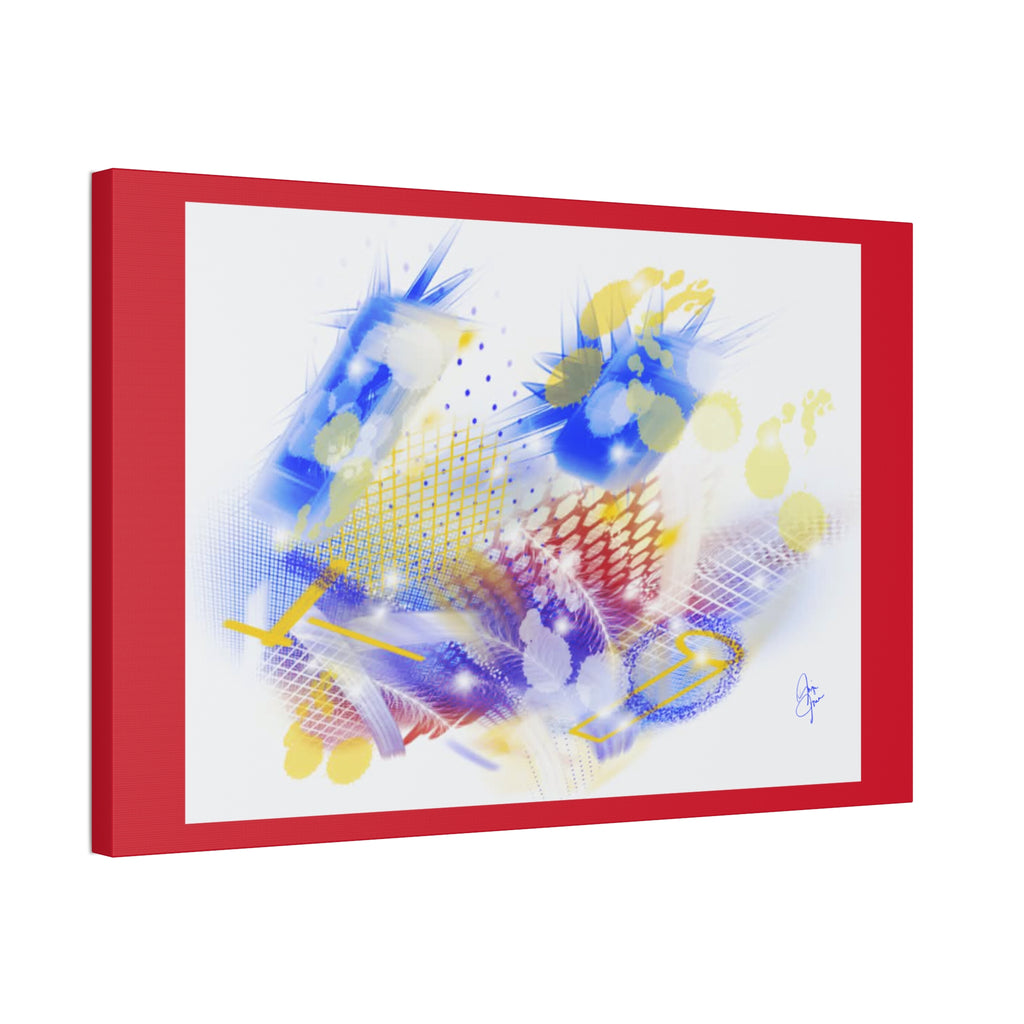Abstract Blue & Yellow Art Canvas Print — Stretched 1.5" with Red Border