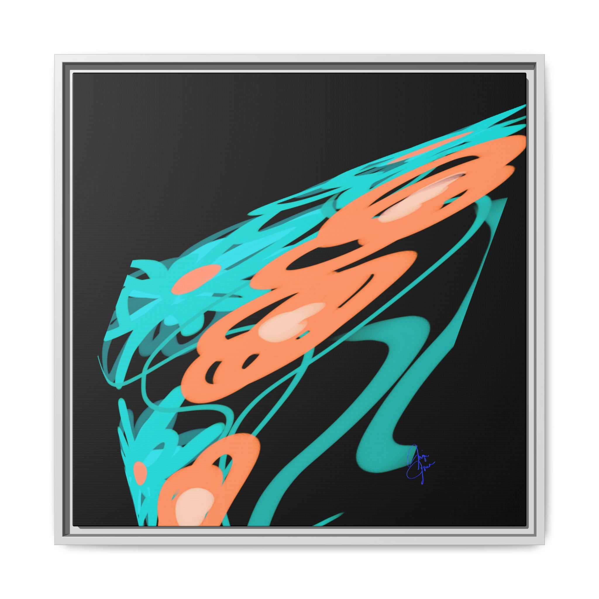 Abstract Teal & Coral Splash Framed Canvas