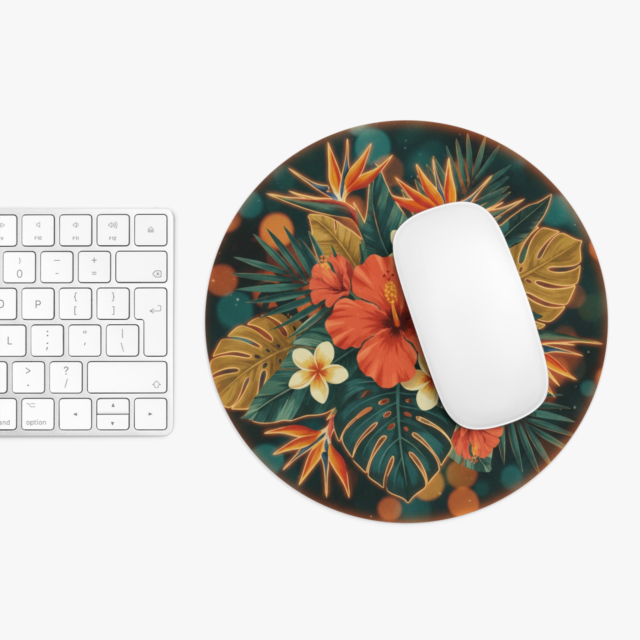 Tropical Hibiscus Round Mouse Pad — Floral Desk Mat for Home Office