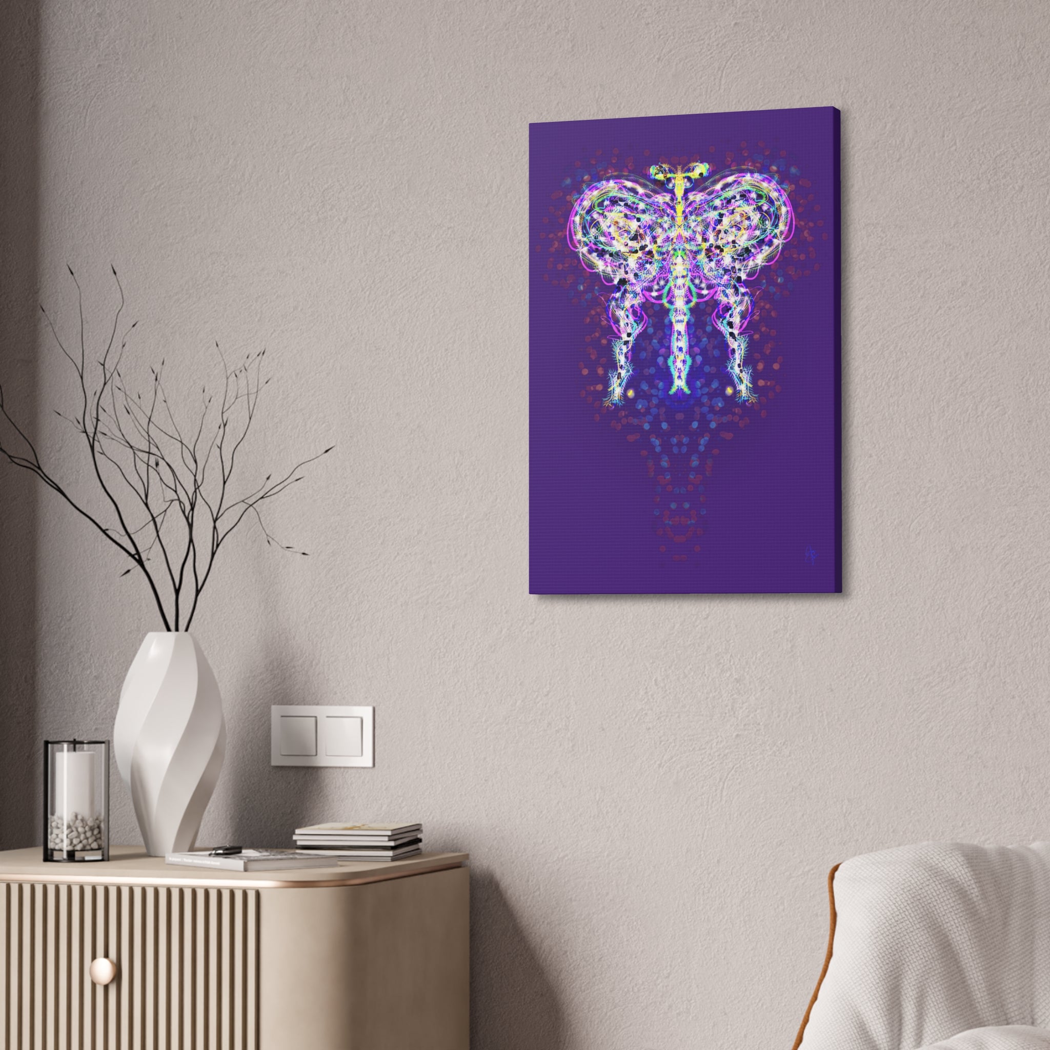 Butterfly Energy Canvas Print — Abstract Neon Butterfly Wall Art on Green