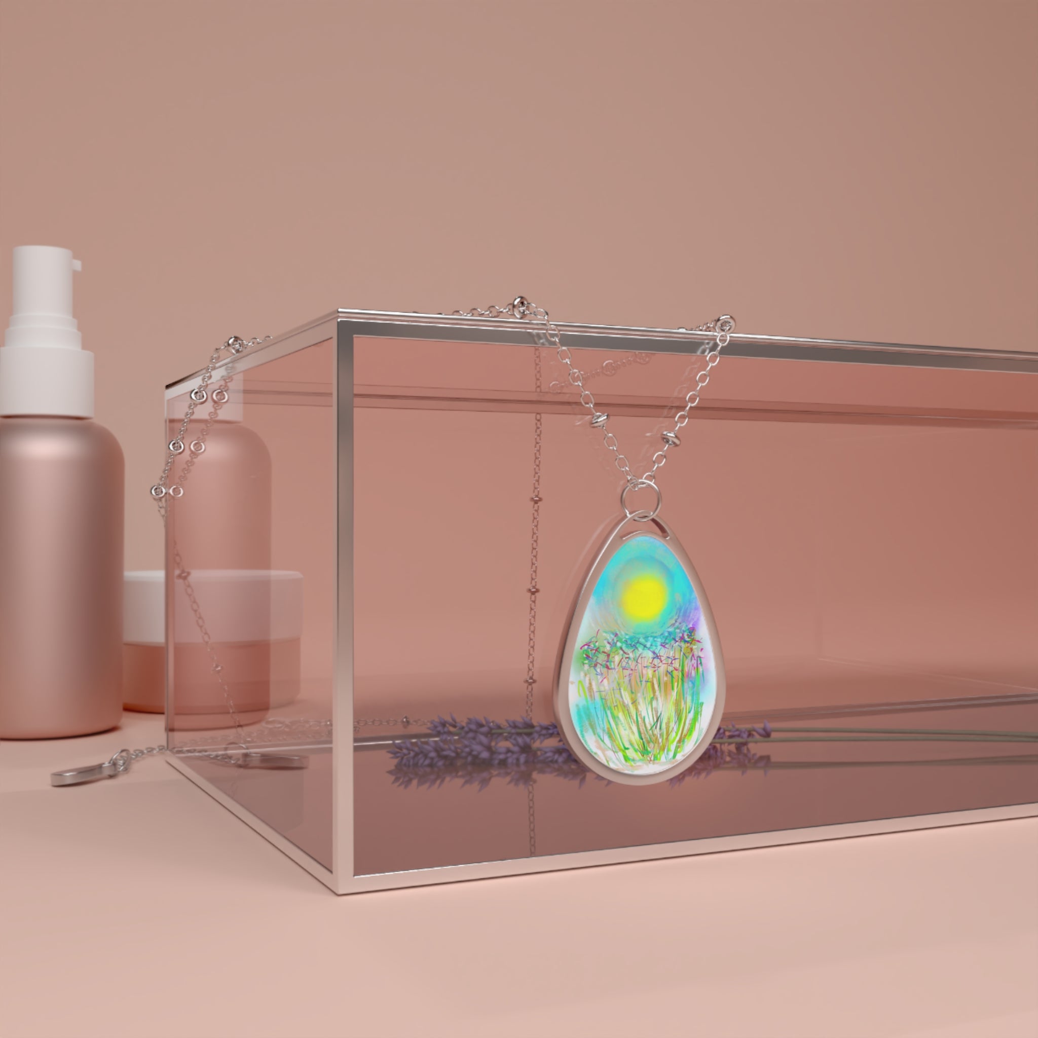 Oval Necklace — Pastel Meadow Sun Teardrop Pendant