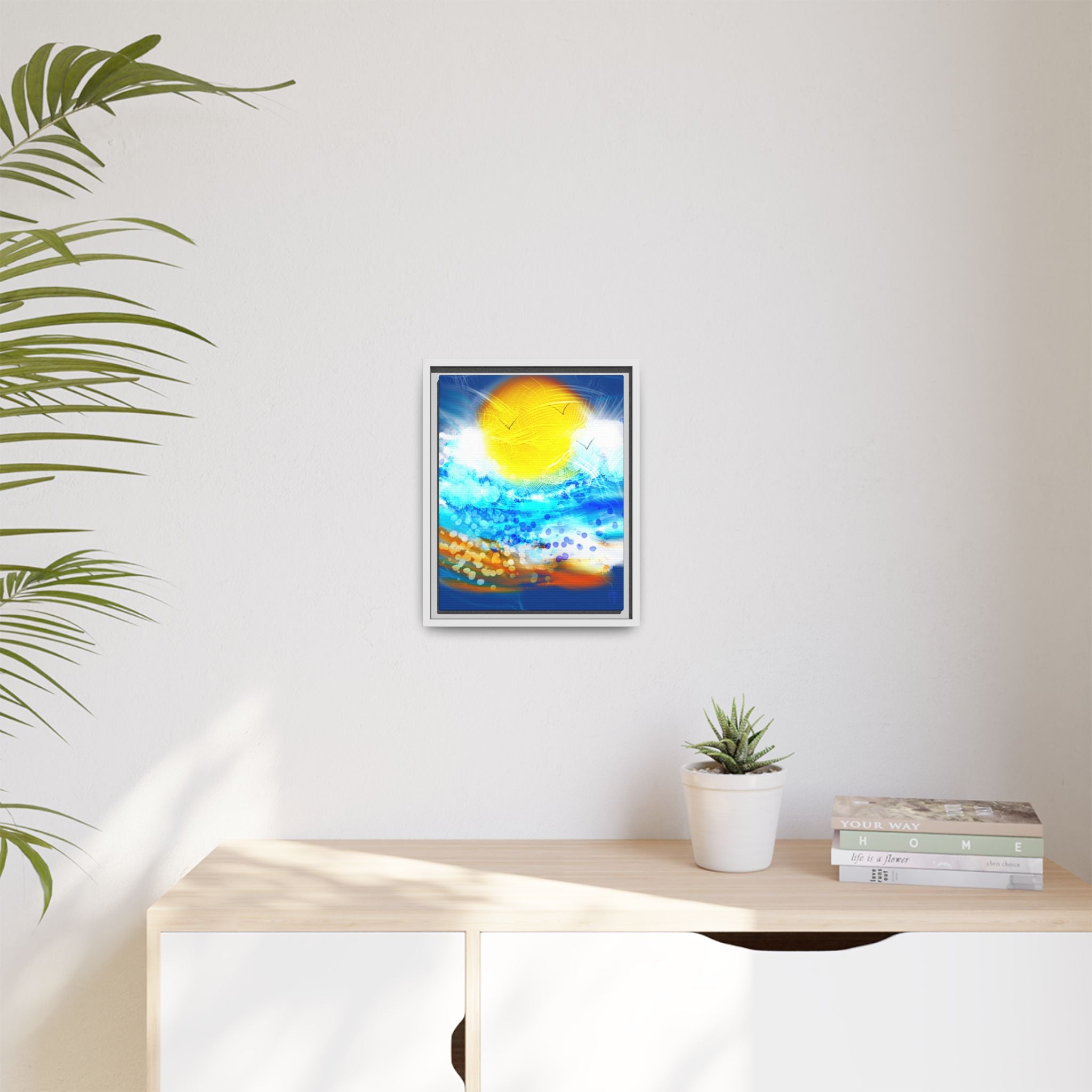 Sunshine Shore Matte Canvas Framed Wall Art — Bright Abstract Beach Print