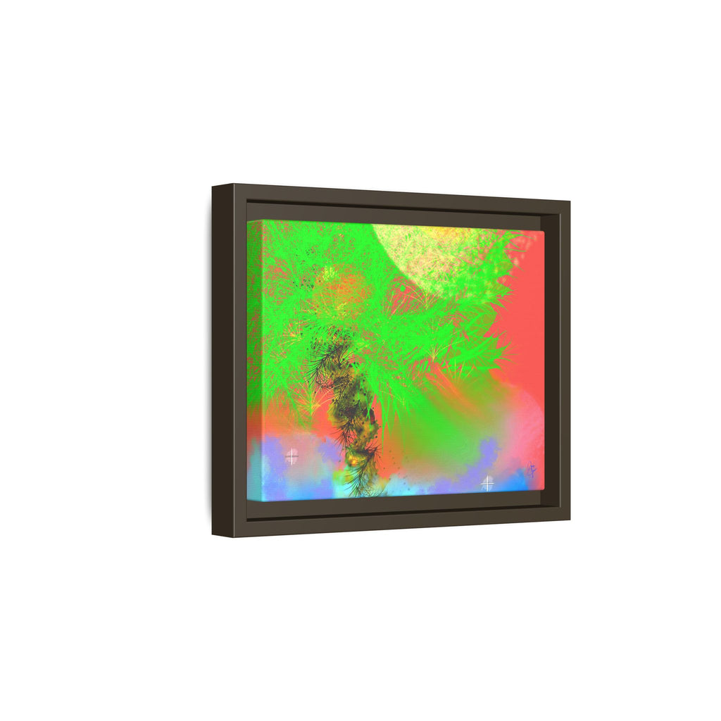 Abstract Neon Tree Matte Canvas Framed Art — Vibrant Green Moon Landscape