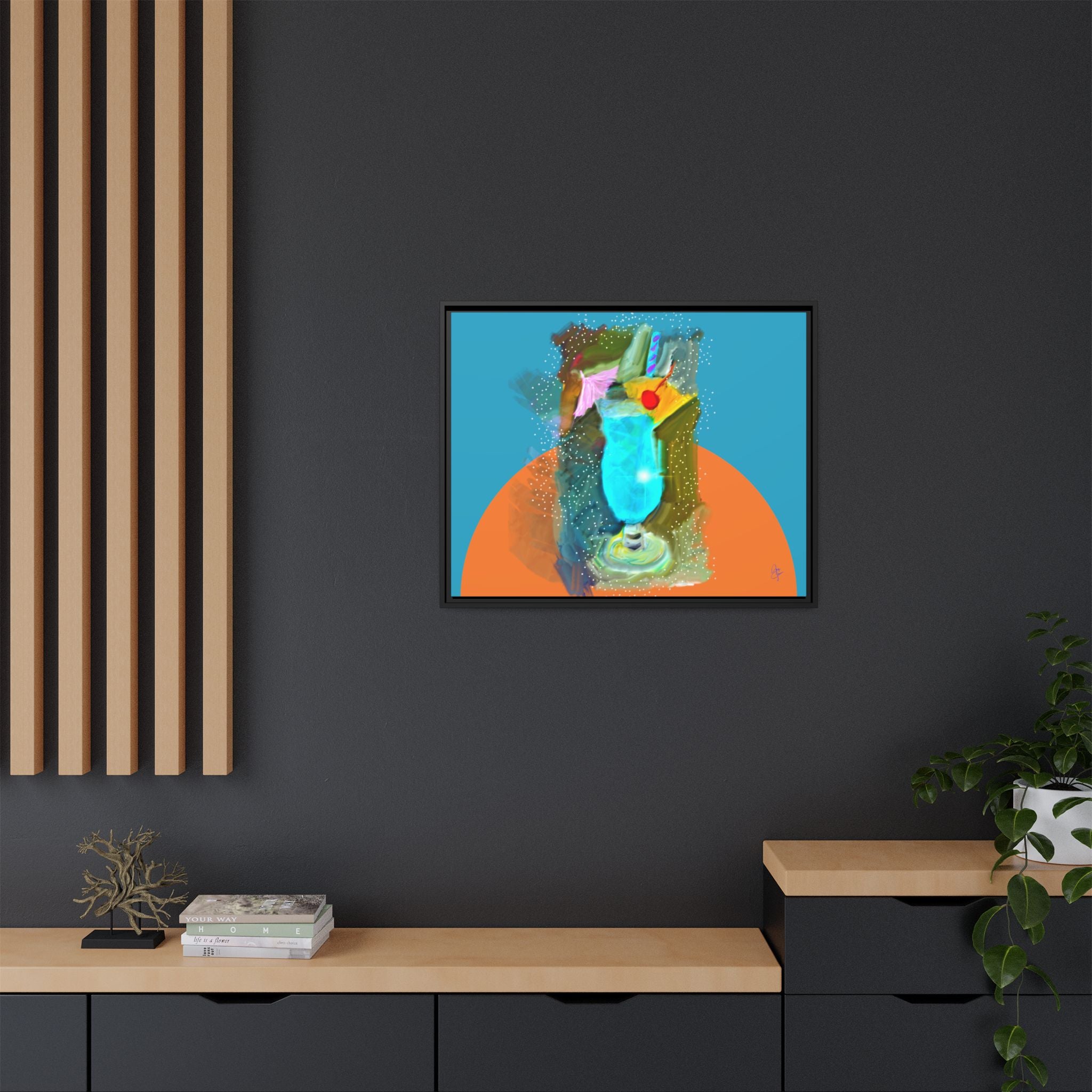 Tropical Blue Cocktail Canvas Print — Framed Matte Bar Art
