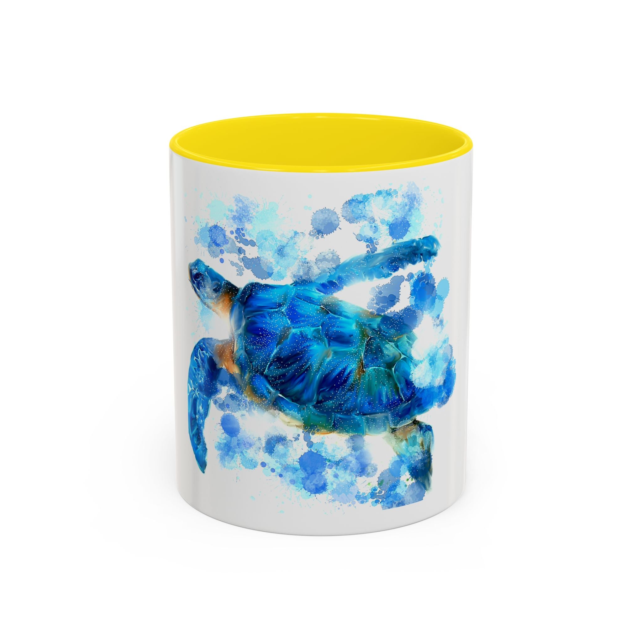 Blue Sea Turtle Accent Coffee Mug — Watercolor Ocean Turtle 11/15oz