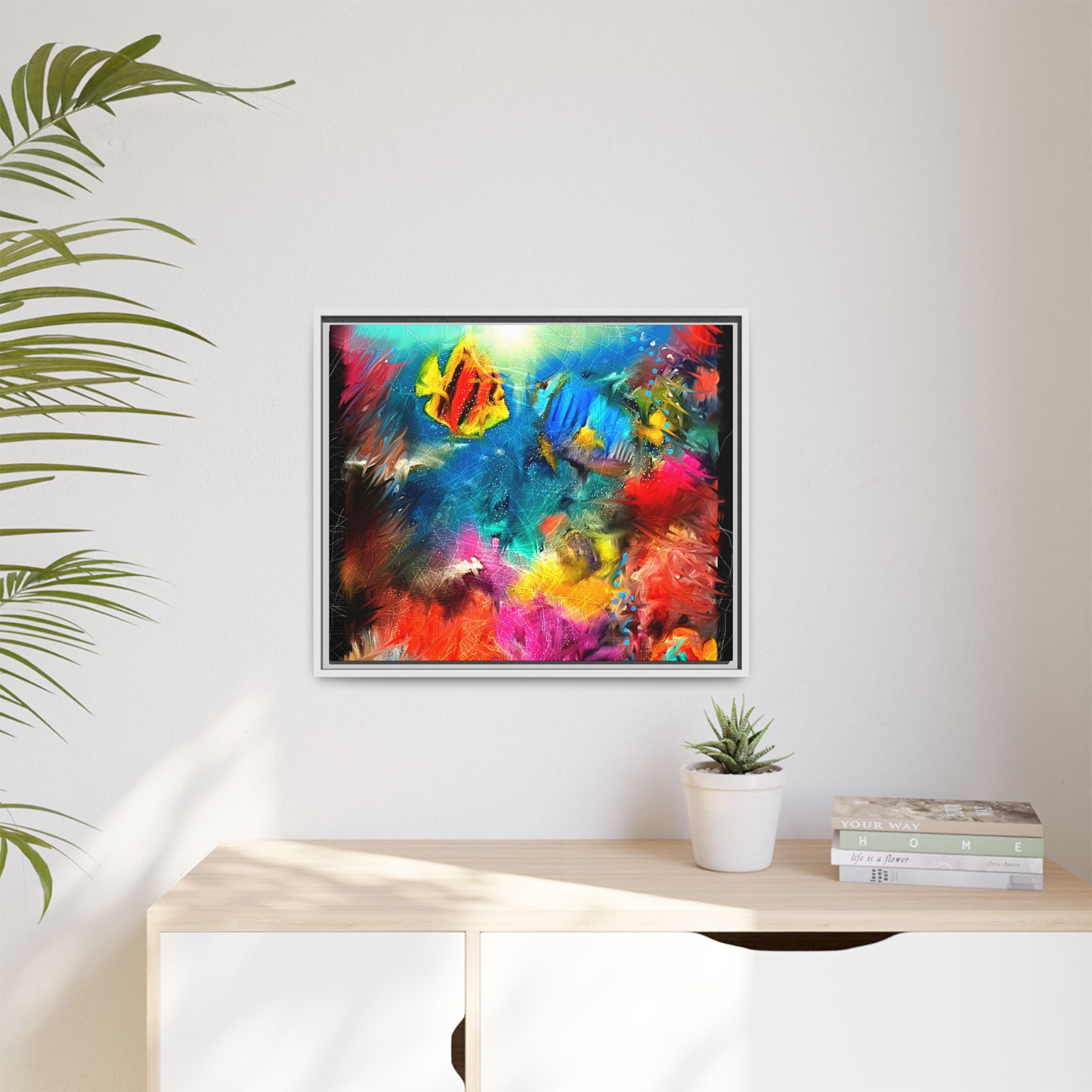 Framed Abstract Color Explosion Canvas — Vibrant Multi‑Color Wall Art