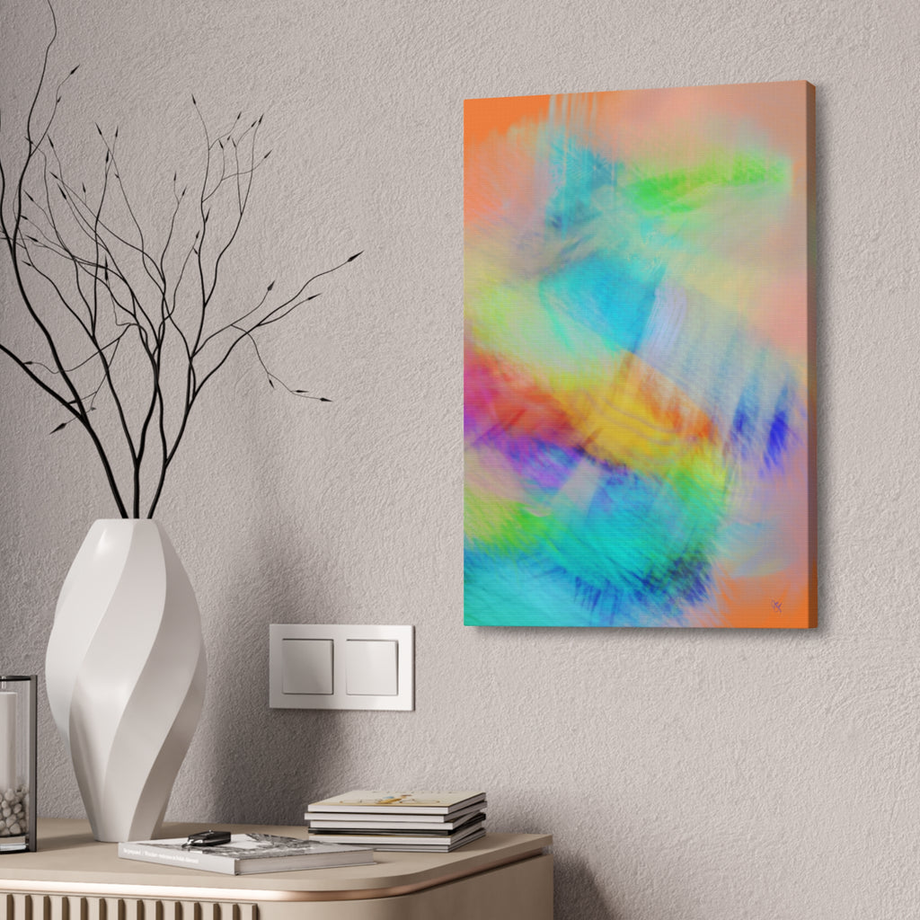Abstract Pastel Watercolor Canvas Wall Art – Vibrant Rainbow Clouds Stretched Canvas