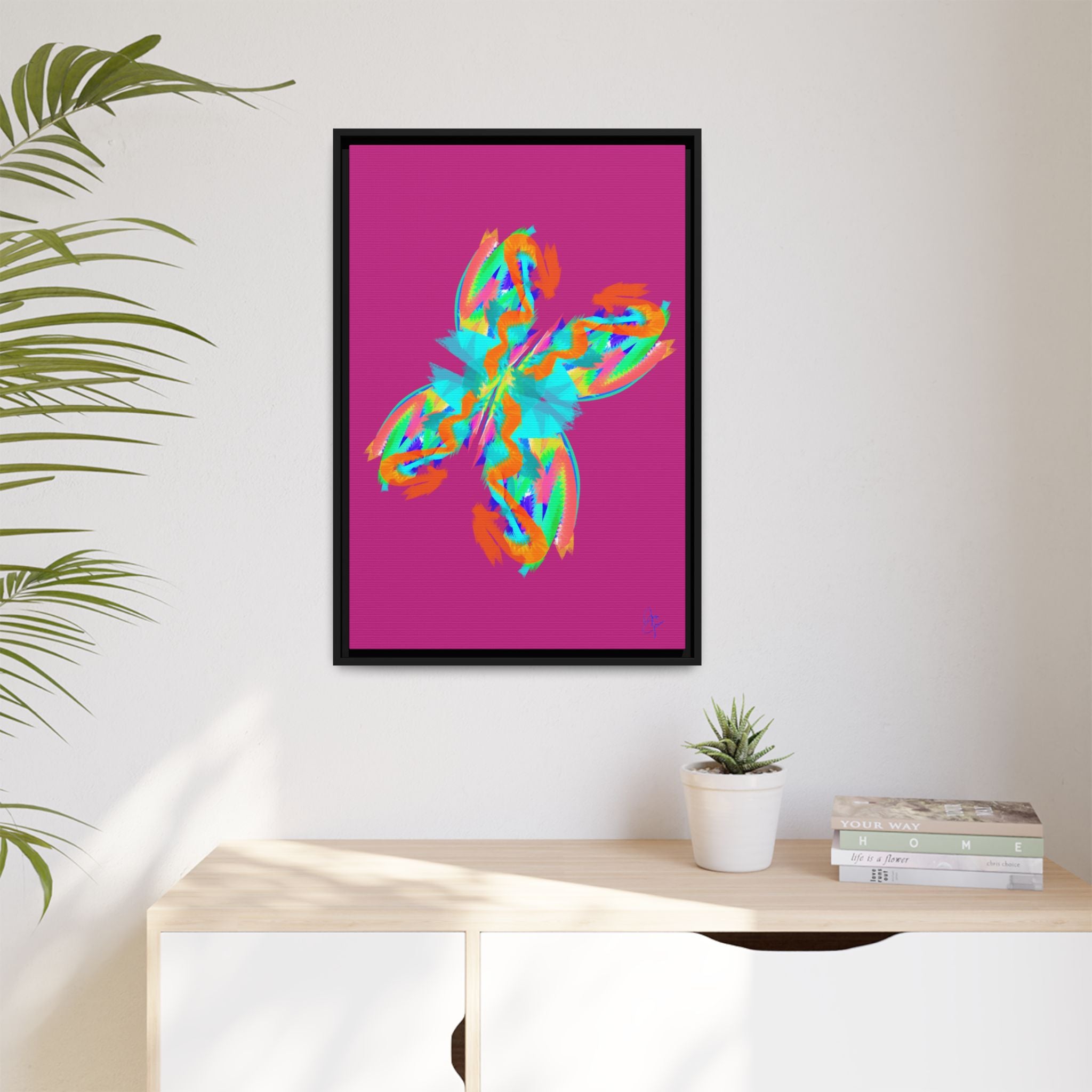 Framed Matte Canvas — Neon Abstract Butterfly Wall Art