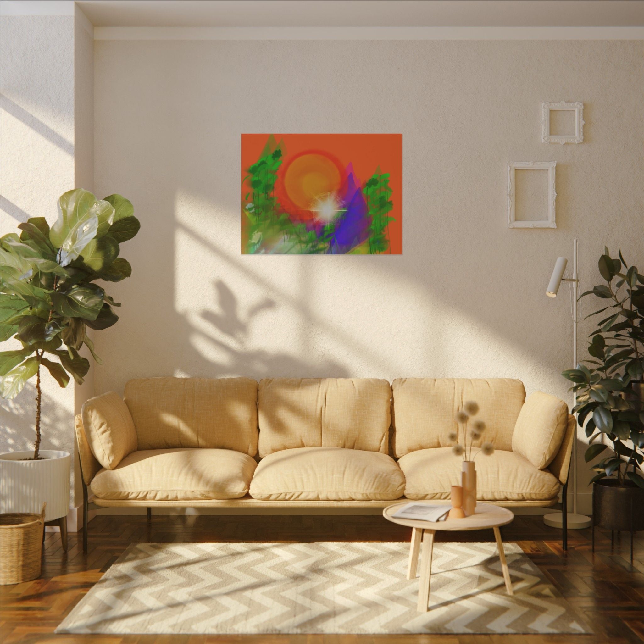 Sunburst Forest Matte Canvas Wall Art — Abstract Nature Landscape