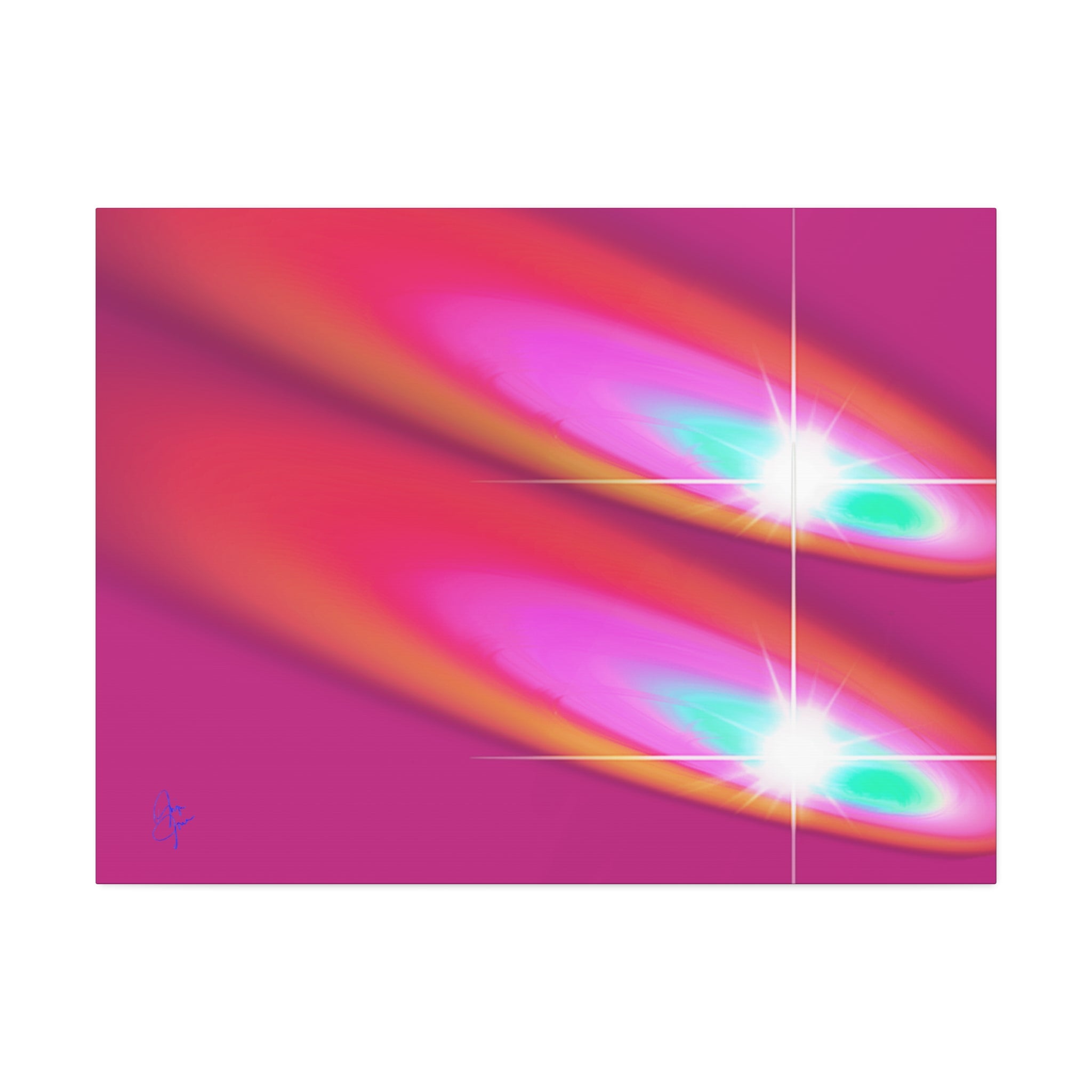 Abstract Neon Comet Canvas — Vibrant Turquoise & Pink Stretched Wall Art (1.5" Depth)