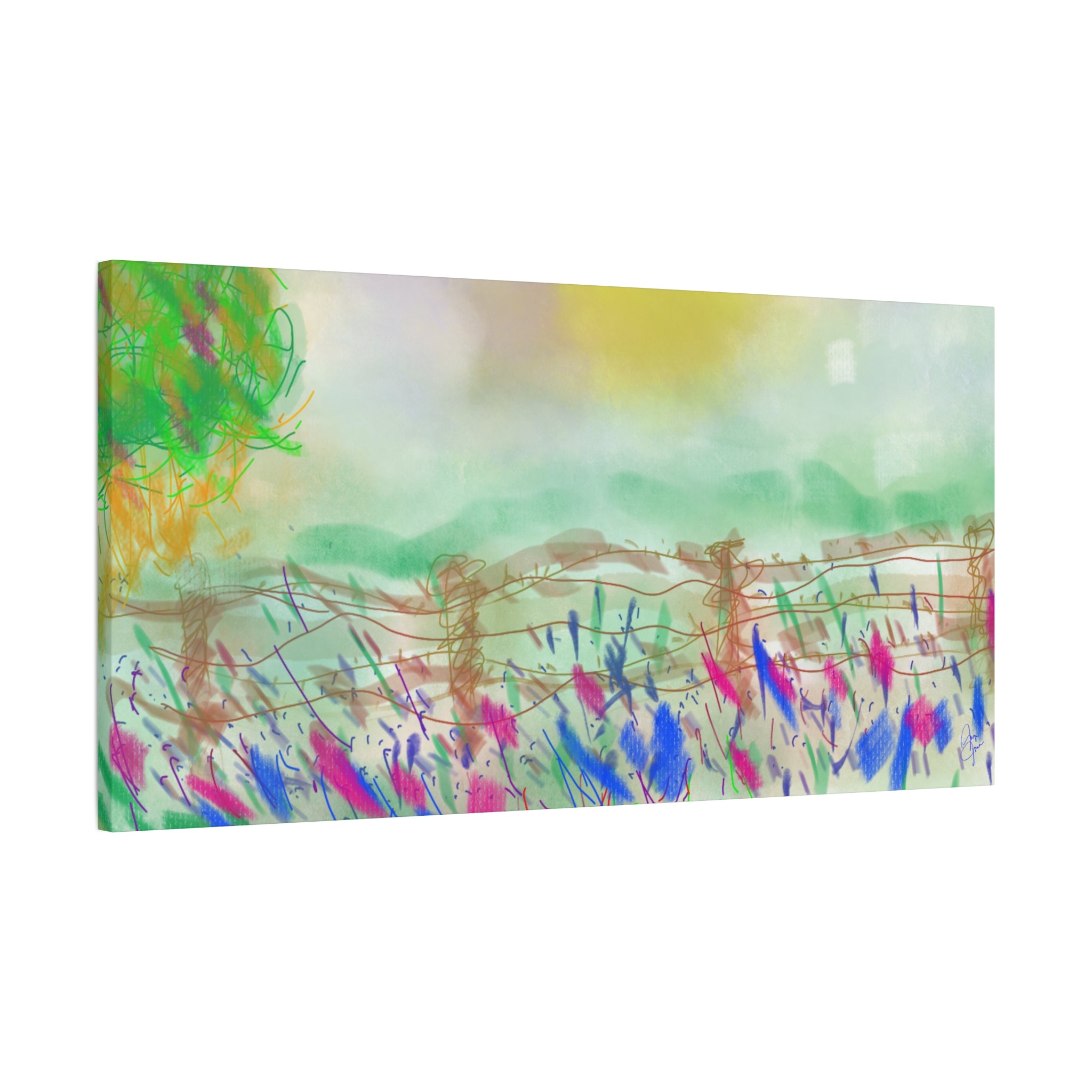 Sunlit Meadow Matte Canvas Wall Art — Pastel Landscape Stretched Canvas