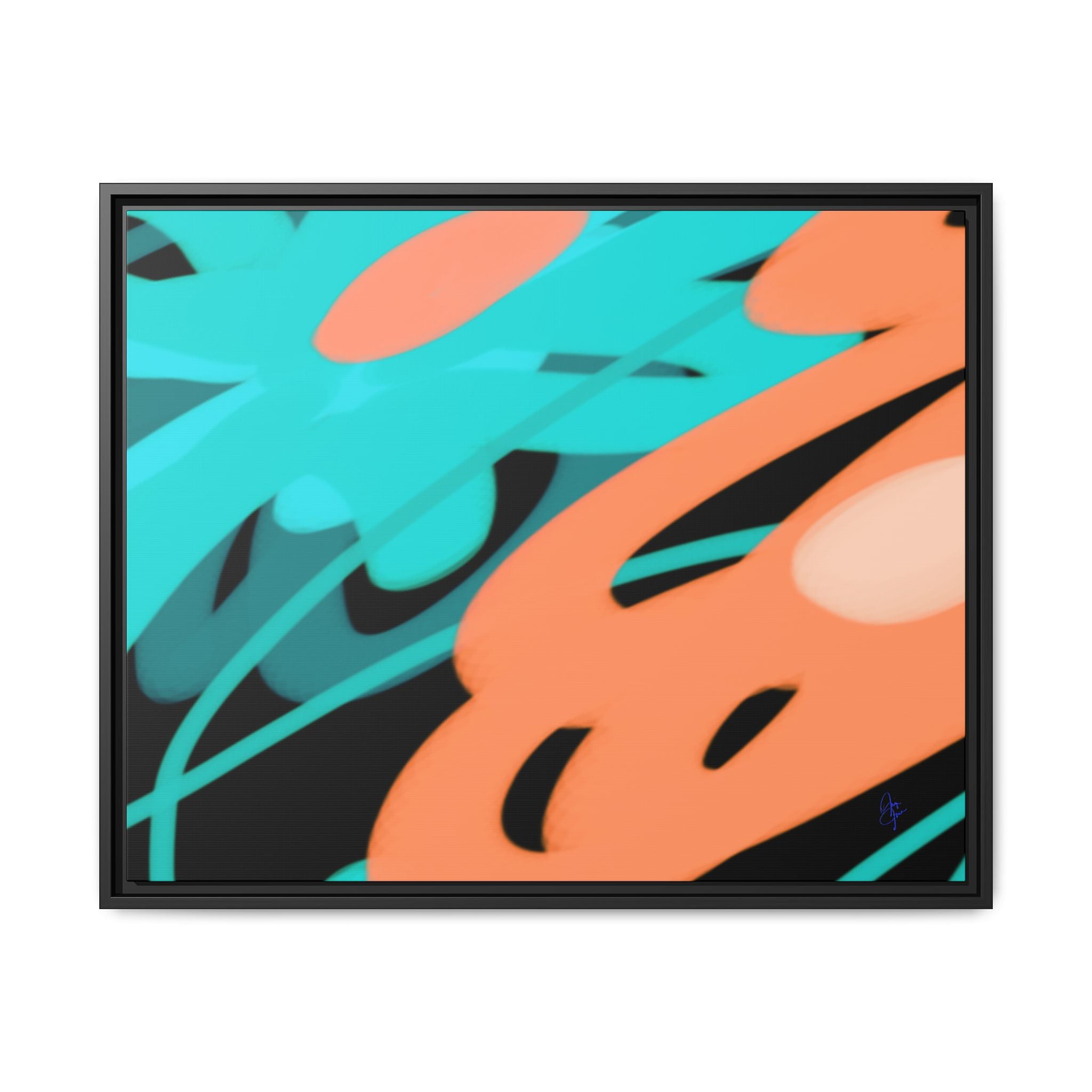 Abstract Teal & Coral Splash Framed Canvas