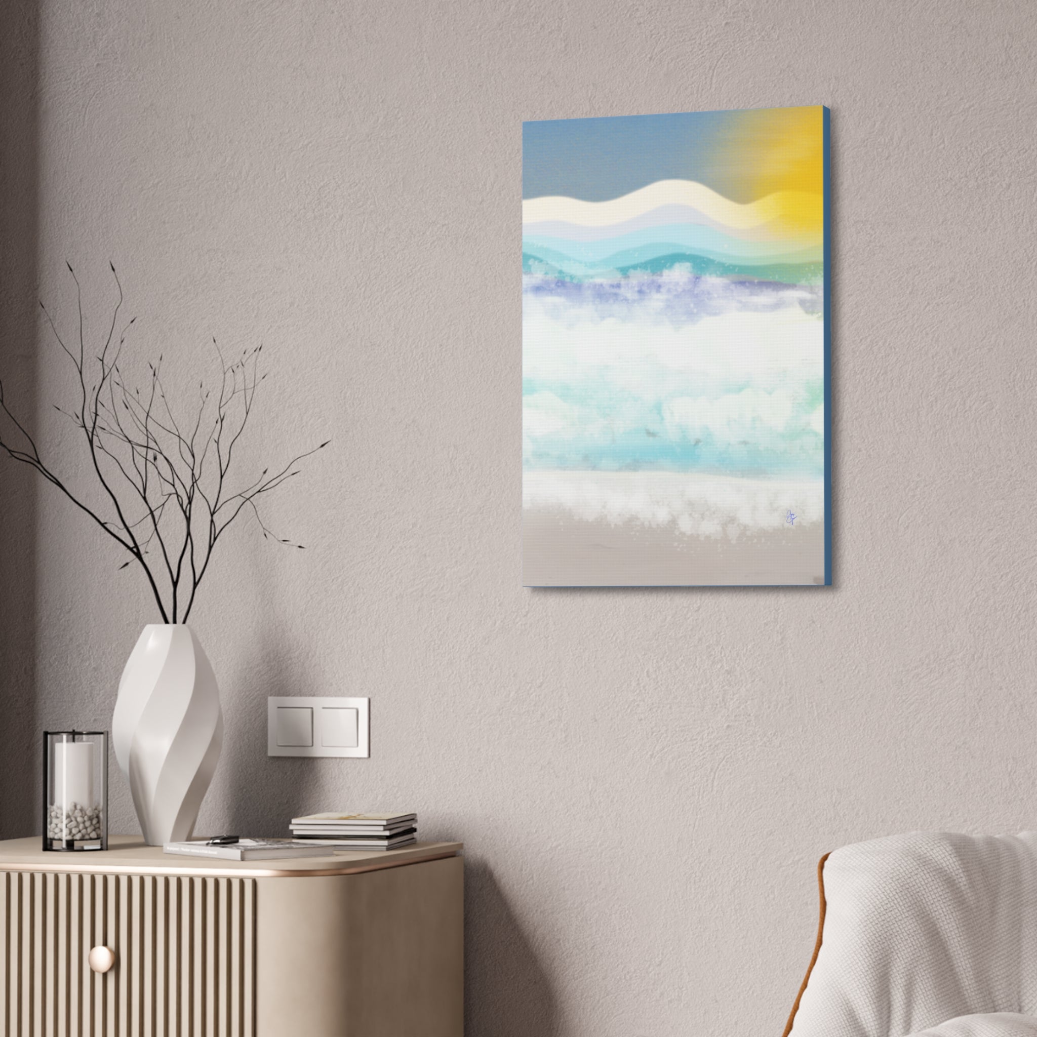 Serene Coastal Watercolor Canvas Print — Stretched 1.5"