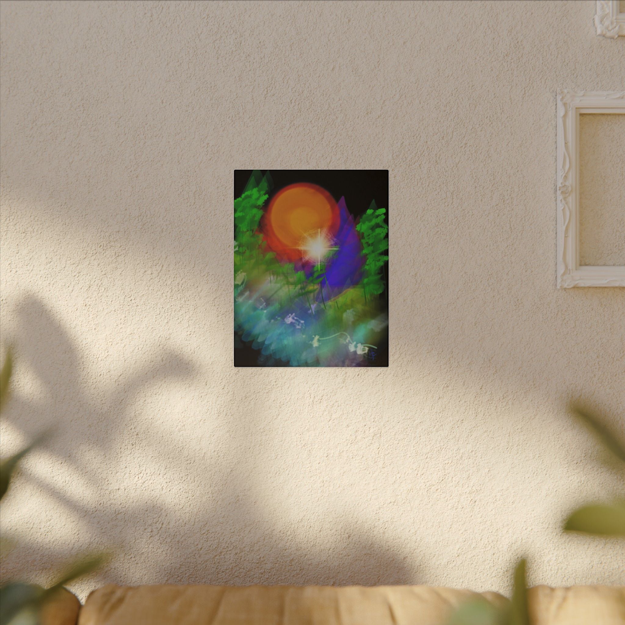 Sunburst Forest Matte Canvas Wall Art — Abstract Nature Landscape