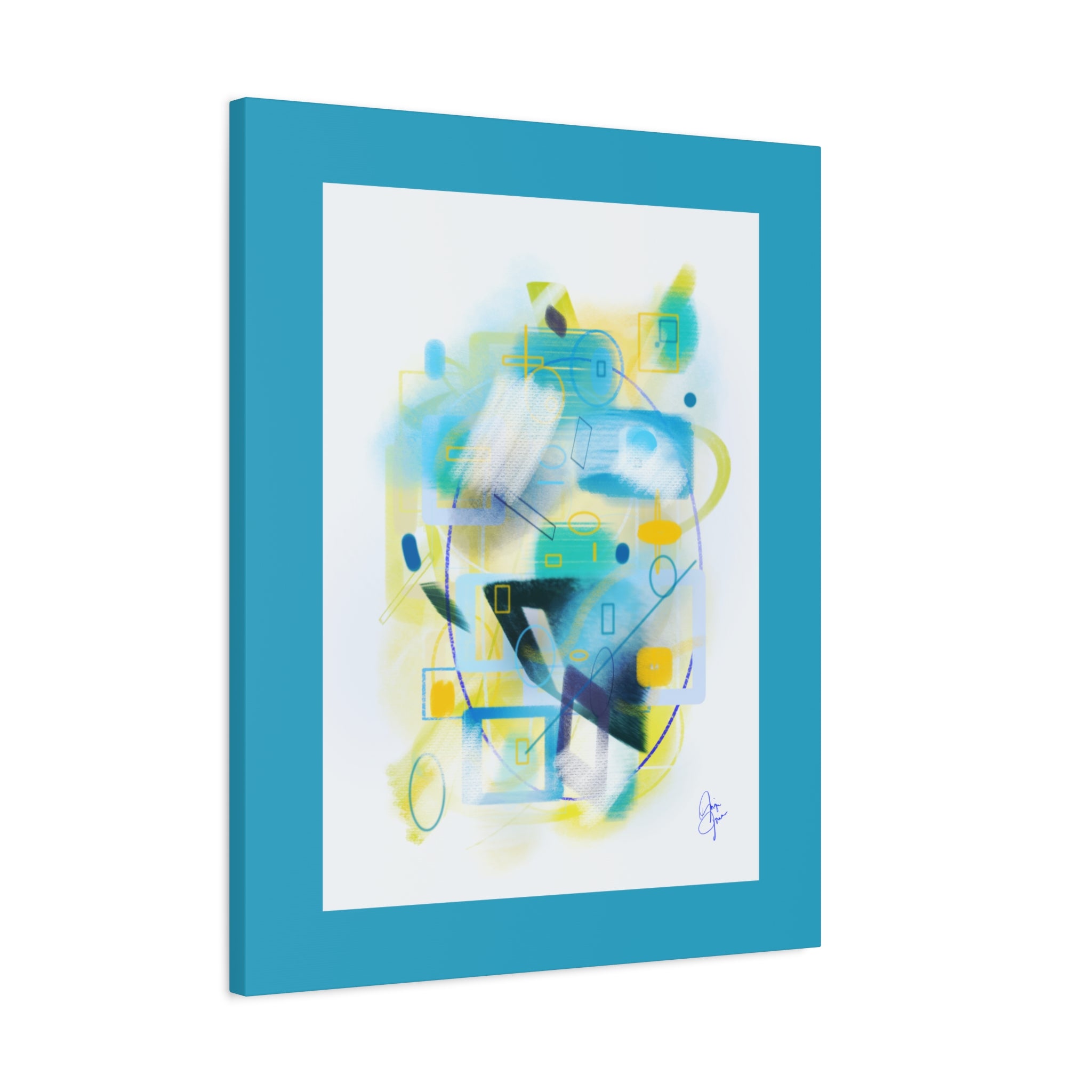 Abstract Blue & Yellow Geometry Canvas Print — Modern Stretched Wall Art