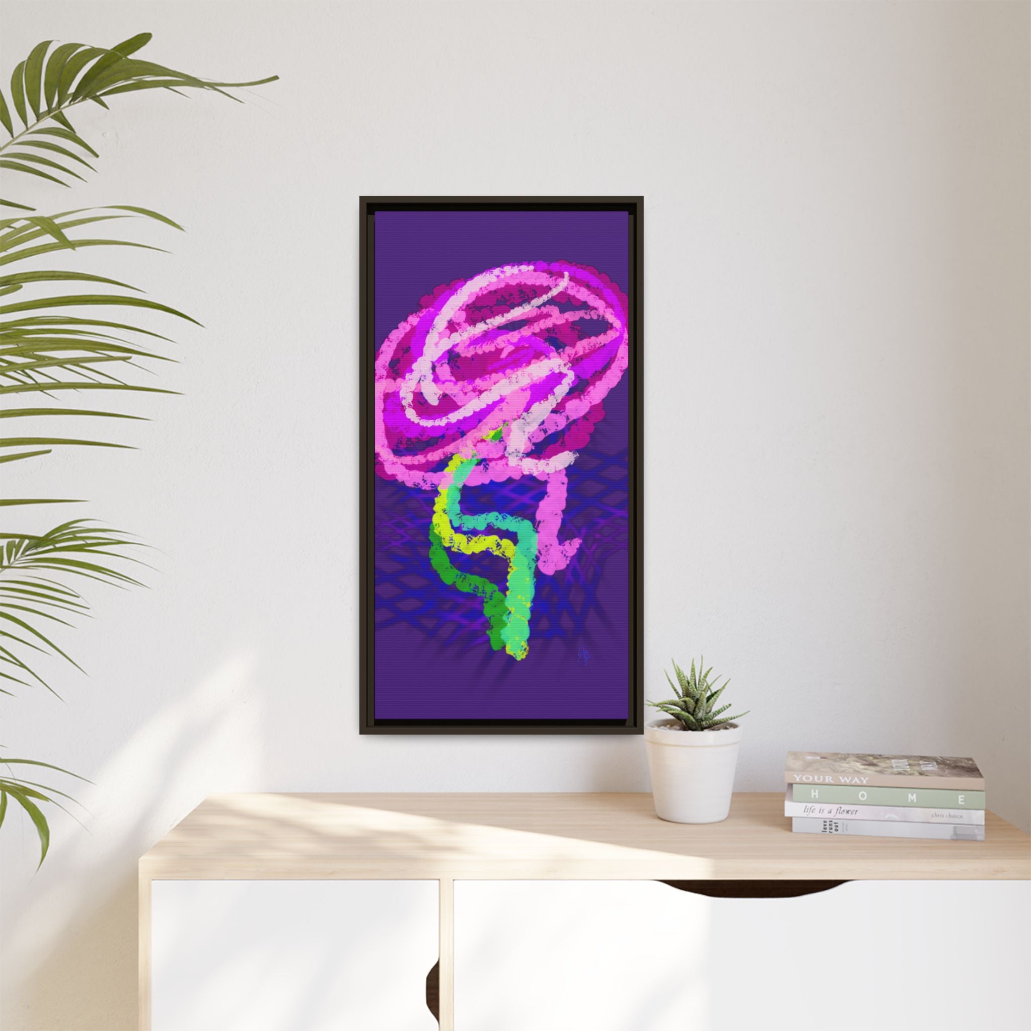 Framed Matte Canvas - Neon Rose Abstract Wall Art