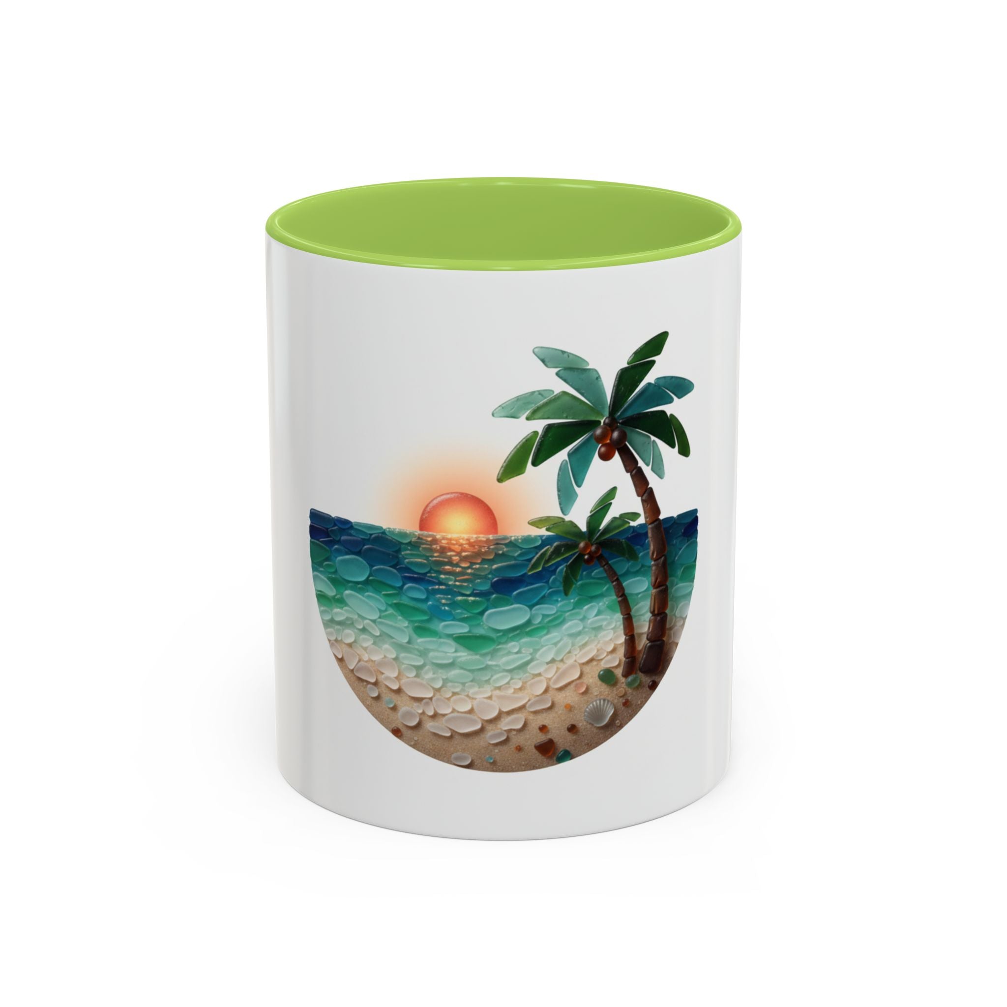 Sunset Beach Coffee Mug — Tropical Palm Ocean Sunrise Accent Mug (11/15oz)