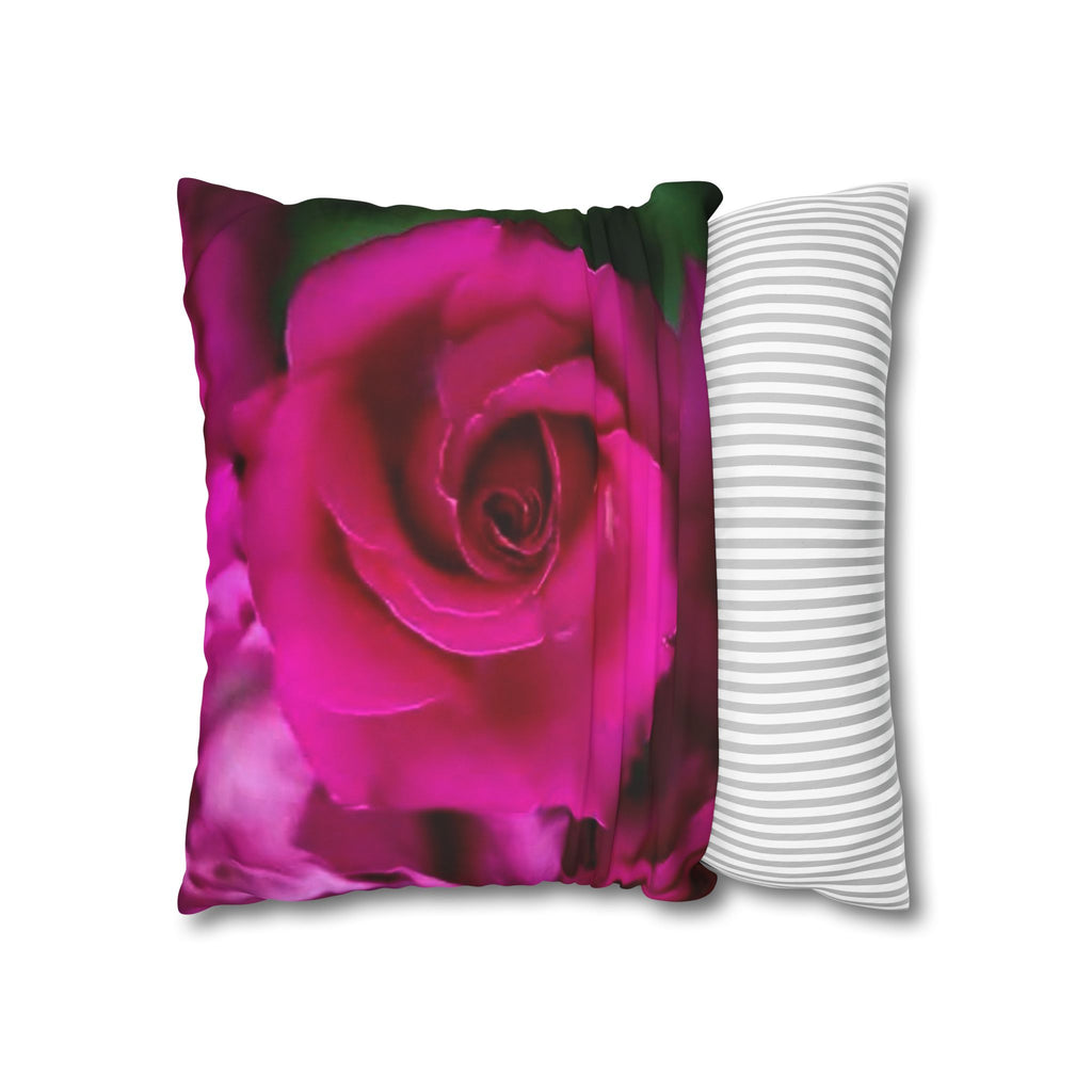 Pink Rose Floral Pillowcase — Square Poly Canvas Decorative Throw Pillow