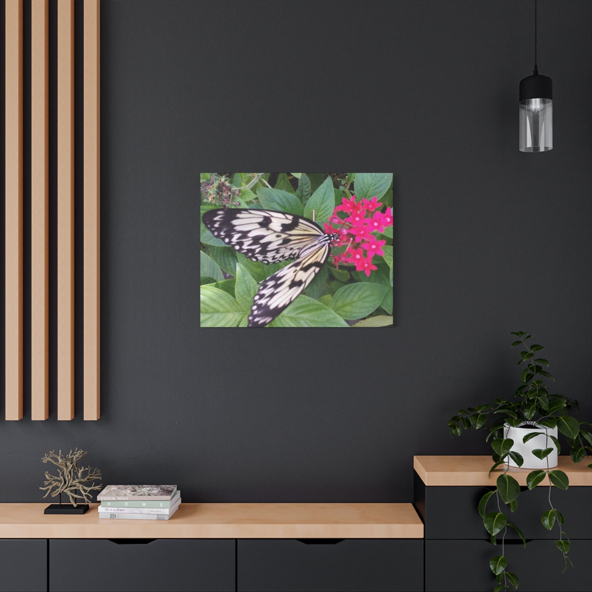 Butterfly on Pink Flower - Matte Stretched Canvas Wall Art, 1.25" Depth