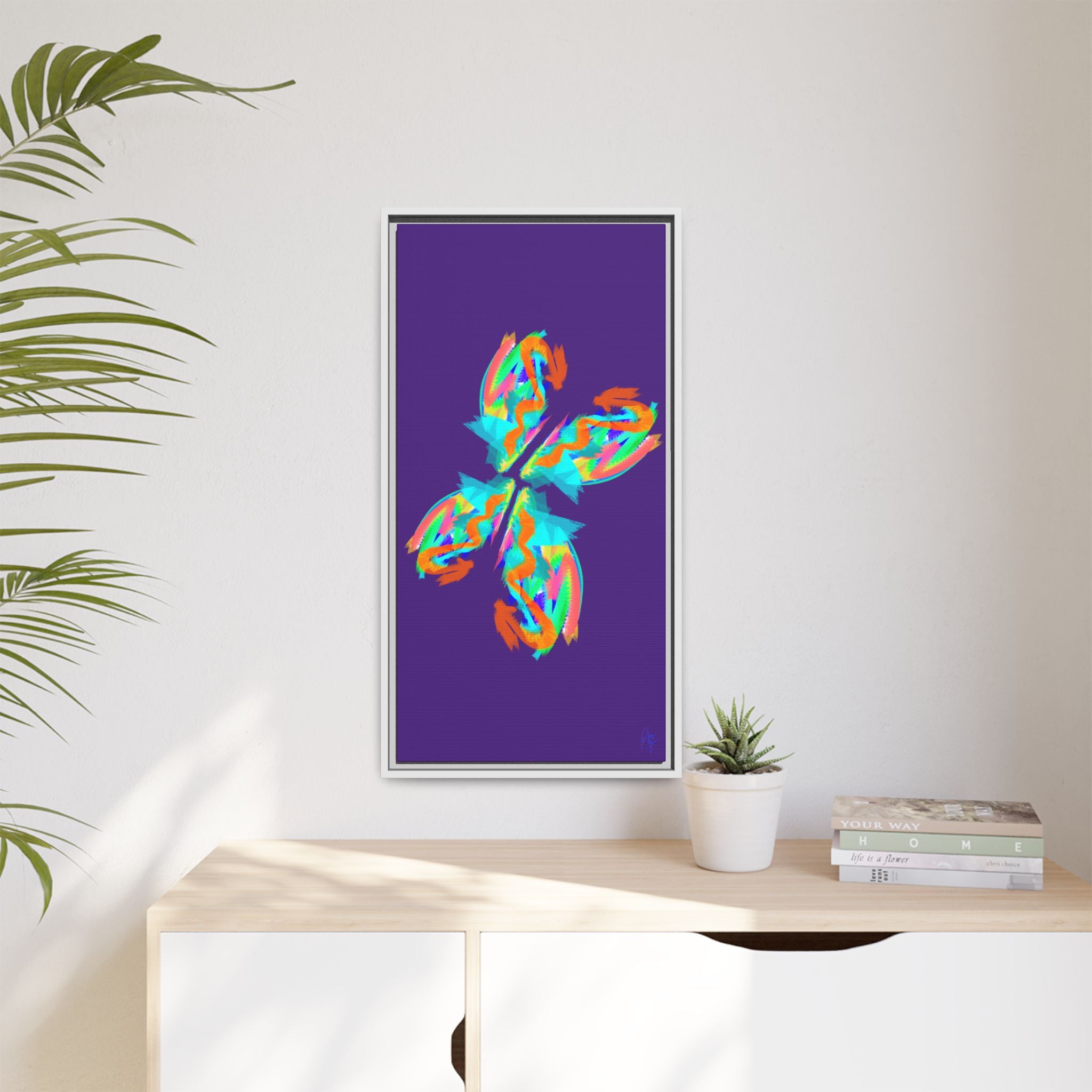 Framed Matte Canvas — Neon Abstract Butterfly Wall Art