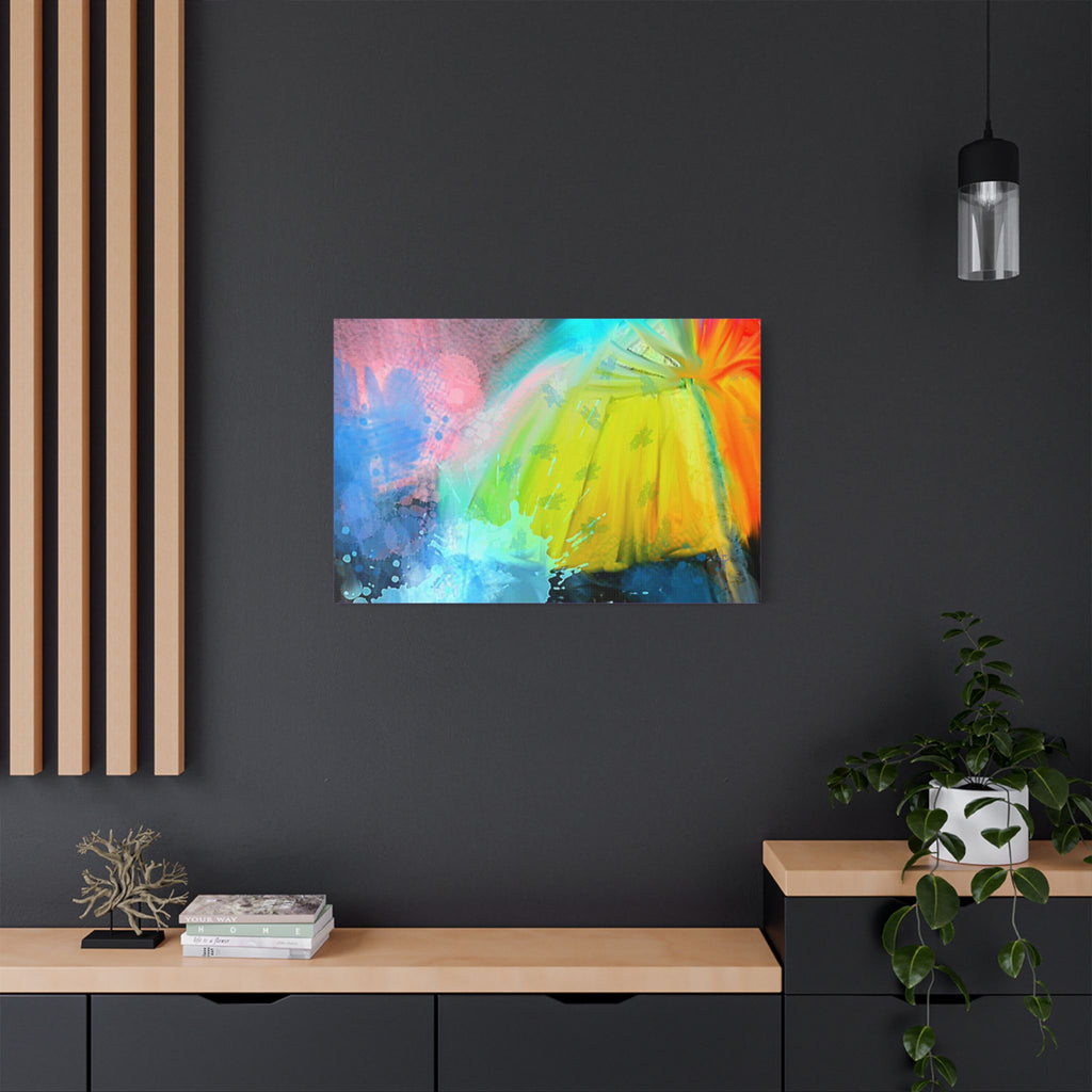 Abstract Rainbow Umbrella Canvas Print — Bright Colorful Satin-Stretched Wall Art