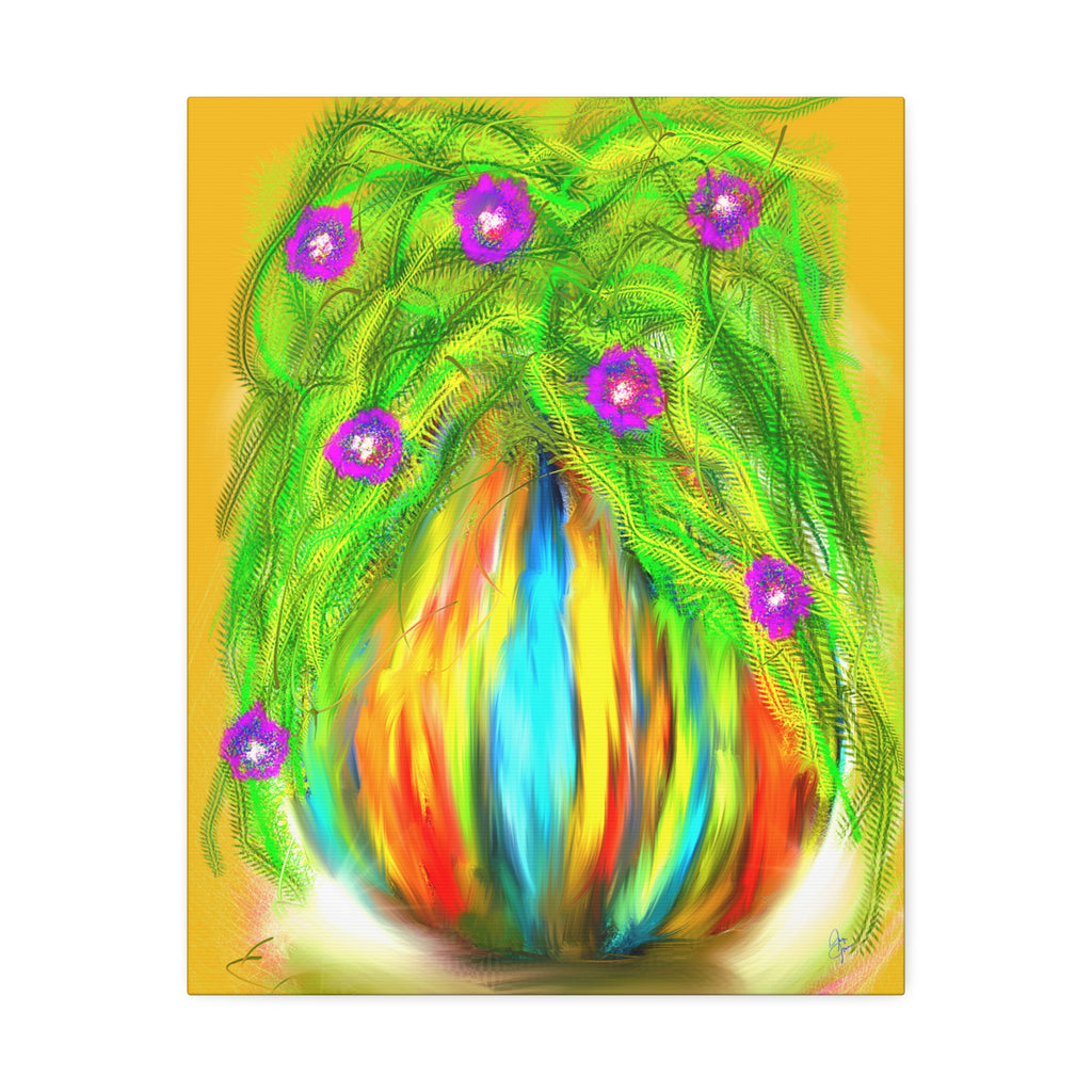 Abstract Floral Canvas Print — Colorful Blooming Vase Wall Art