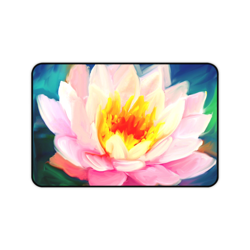 Floral Lotus Desk Mat — Soft Pink Waterlily Mouse Pad for Office & Home