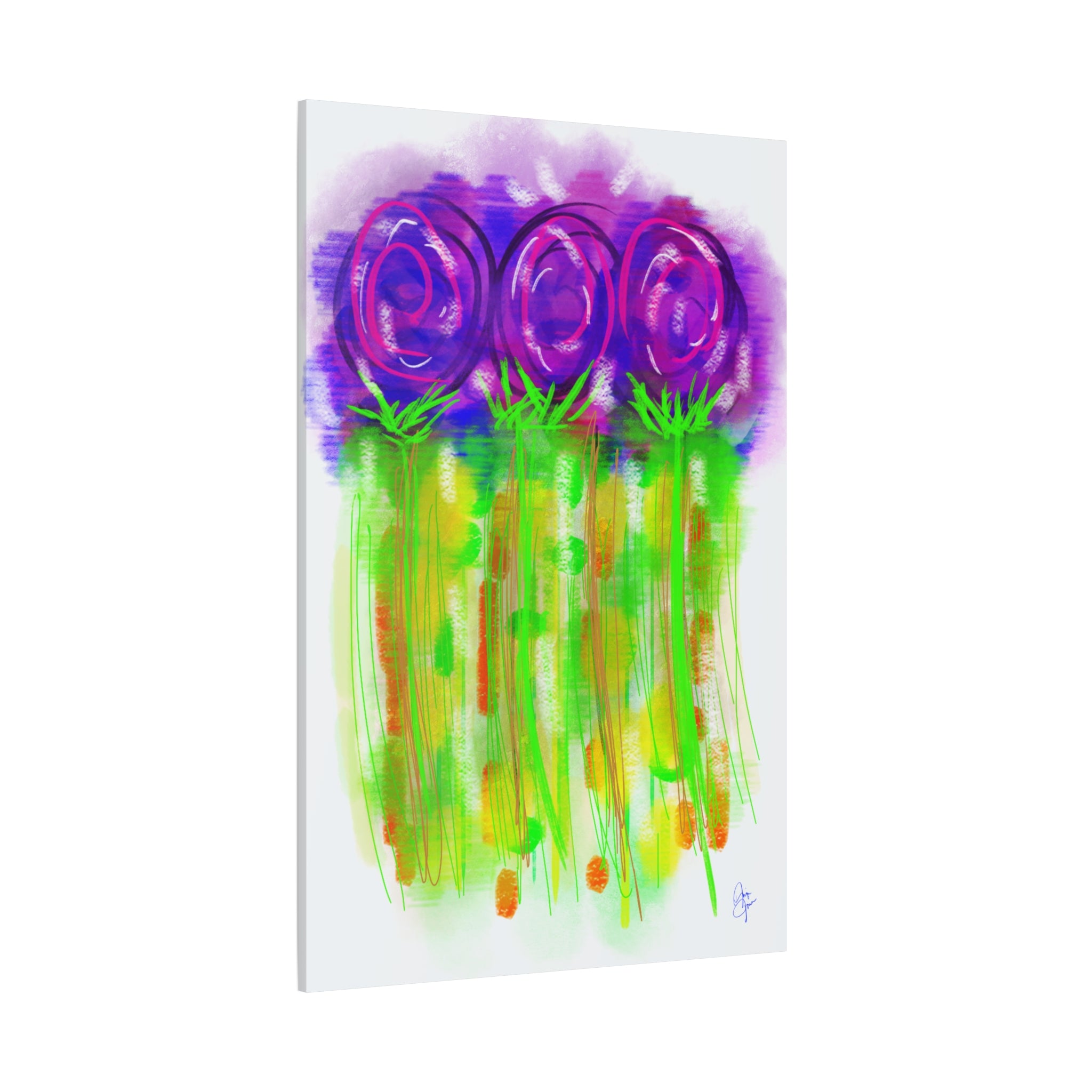 Abstract Purple Flowers Matte Canvas Wall Art — Vibrant Floral Painting on Stretched Canvas