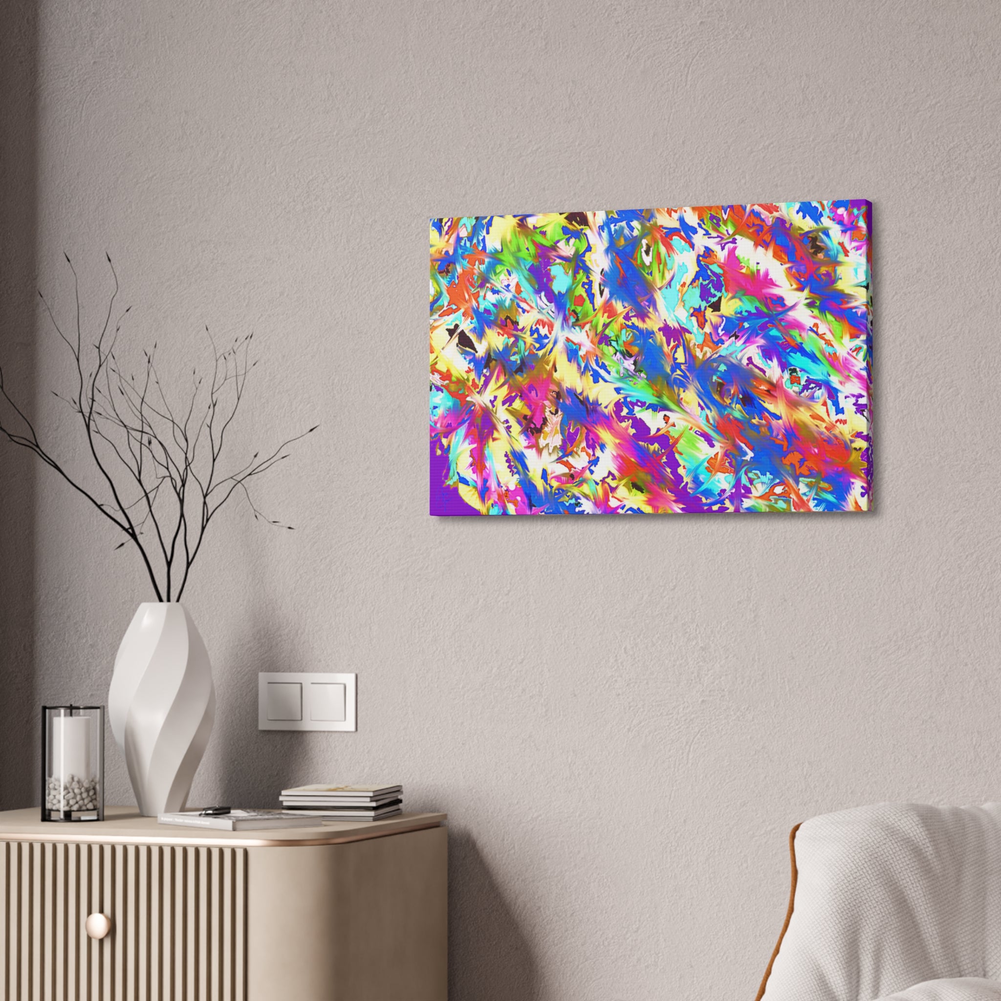 Abstract Rainbow Splash Canvas Print — Colorful Stretched Wall Art (1.5" Edge)