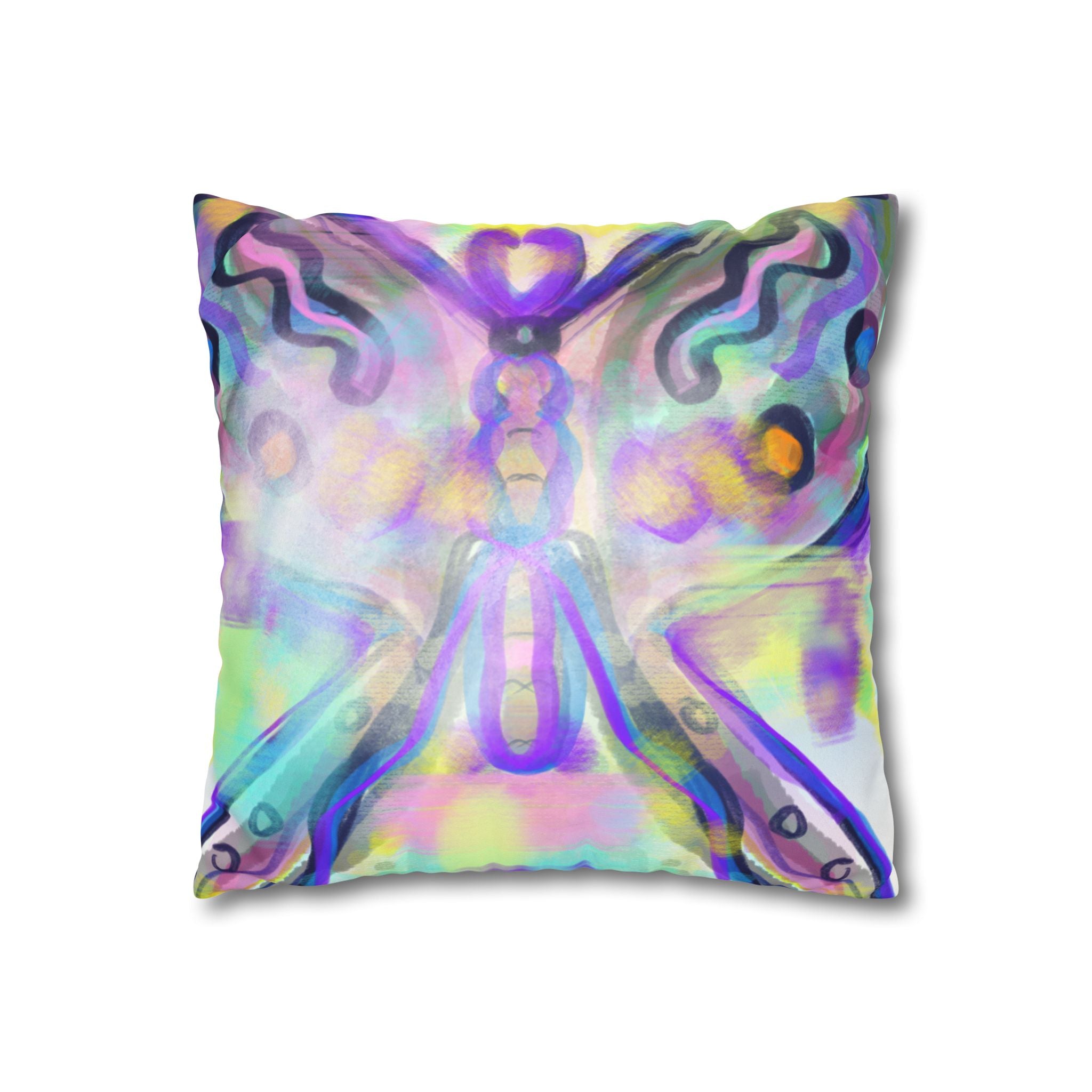 Butterfly Watercolor Pillowcase — Pastel Psychedelic Decorative Throw Pillow