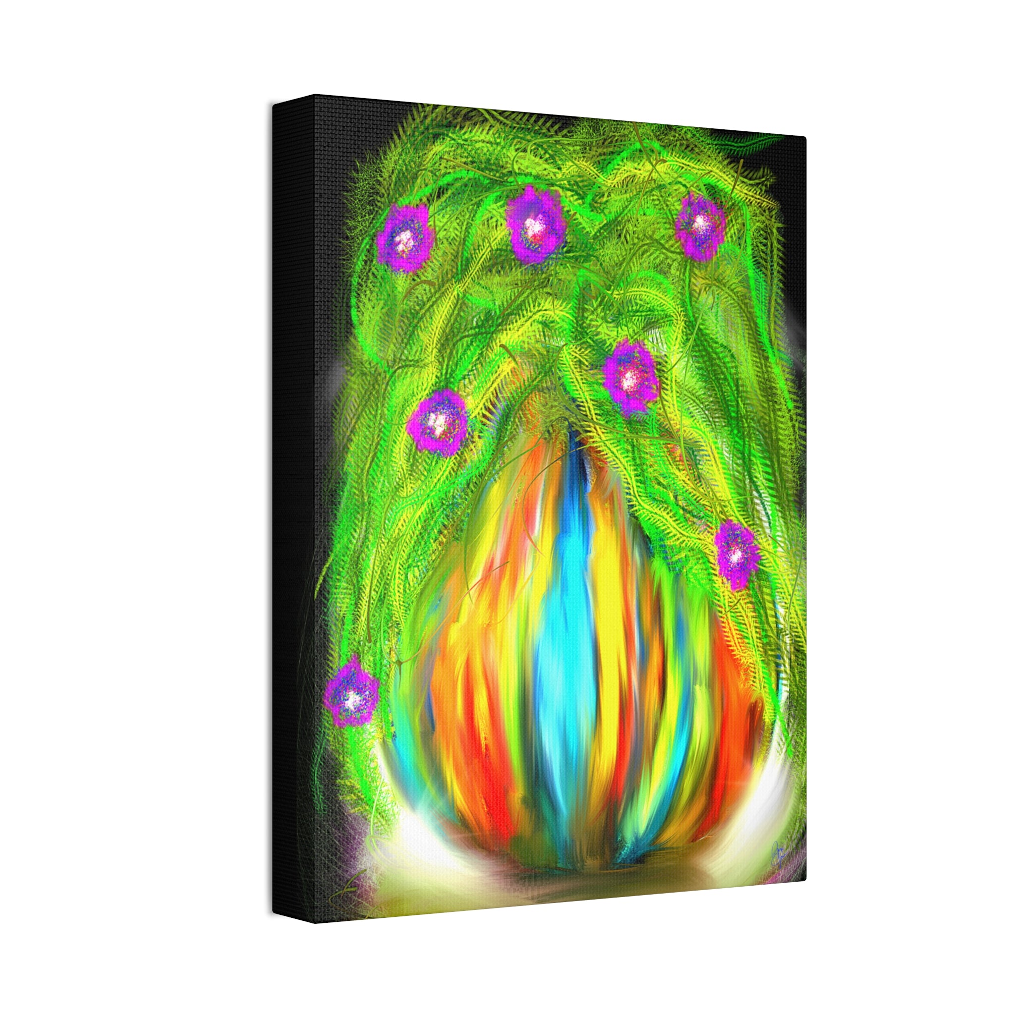 Abstract Floral Canvas Print — Colorful Blooming Vase Wall Art